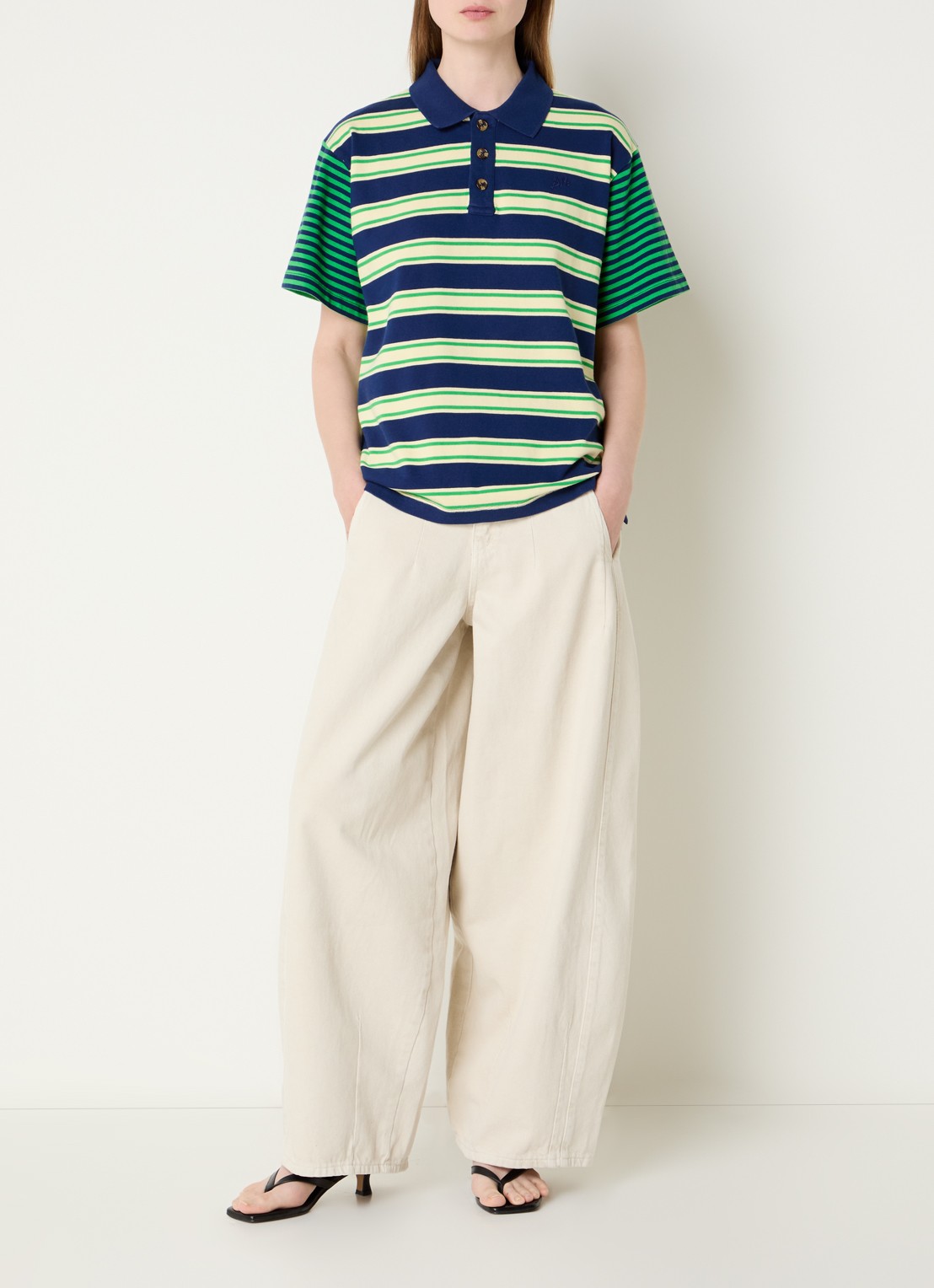 Damson Madder Zia Polo met streepprint - voorkant 2 donkerblauw