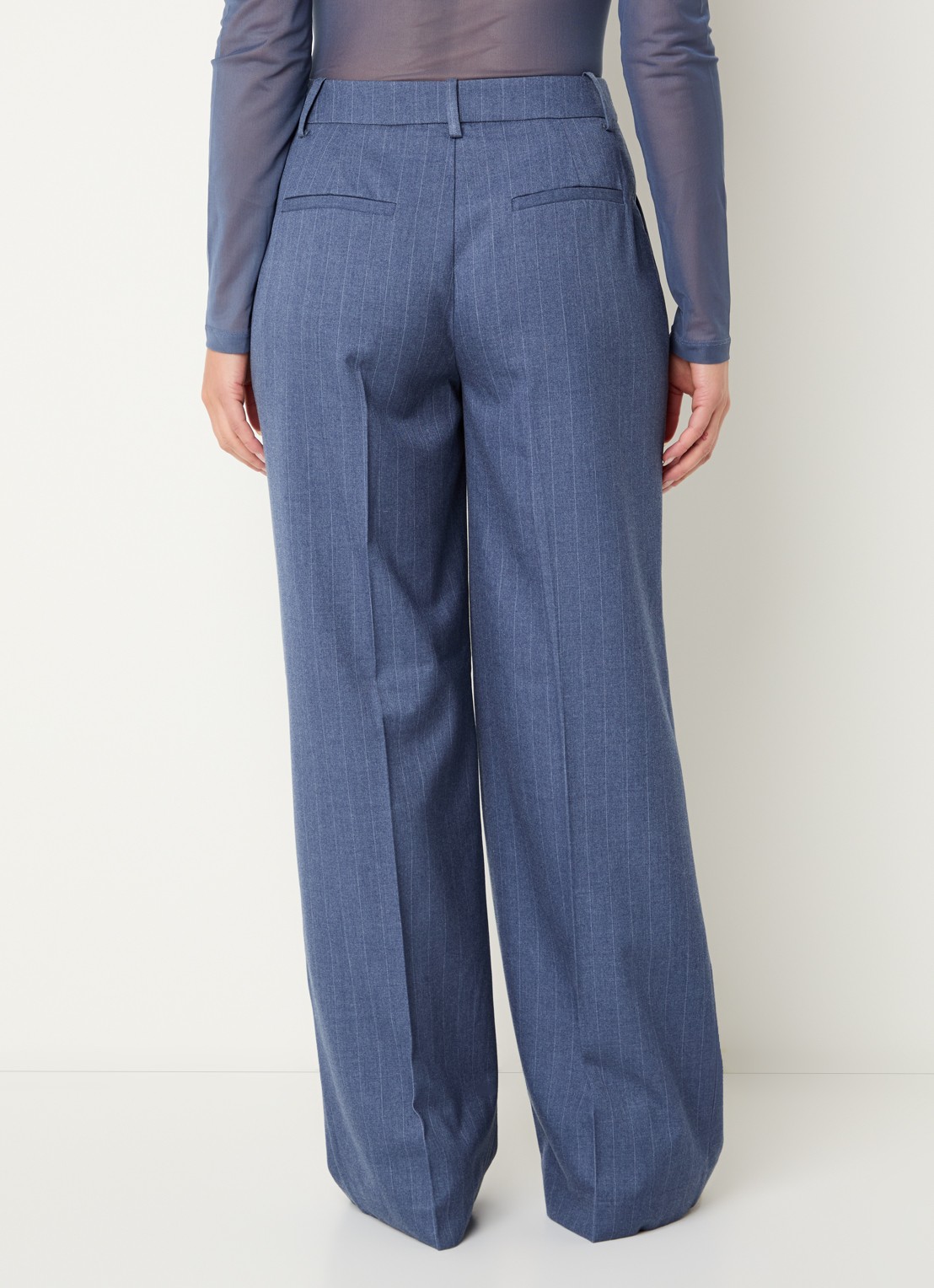 Dante 6 Alain mid waist wide fit pantalon met krijtstreep - achterkant indigo