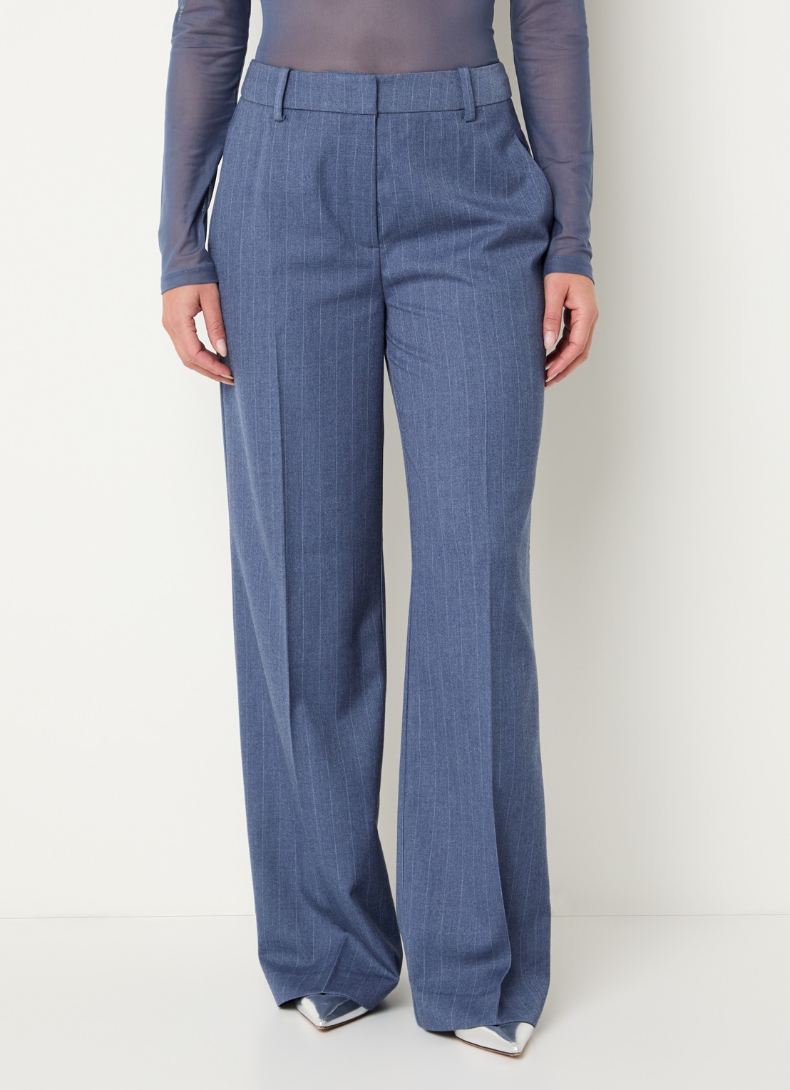 Dante 6 Alain mid waist wide fit pantalon met krijtstreep - detail 4 indigo