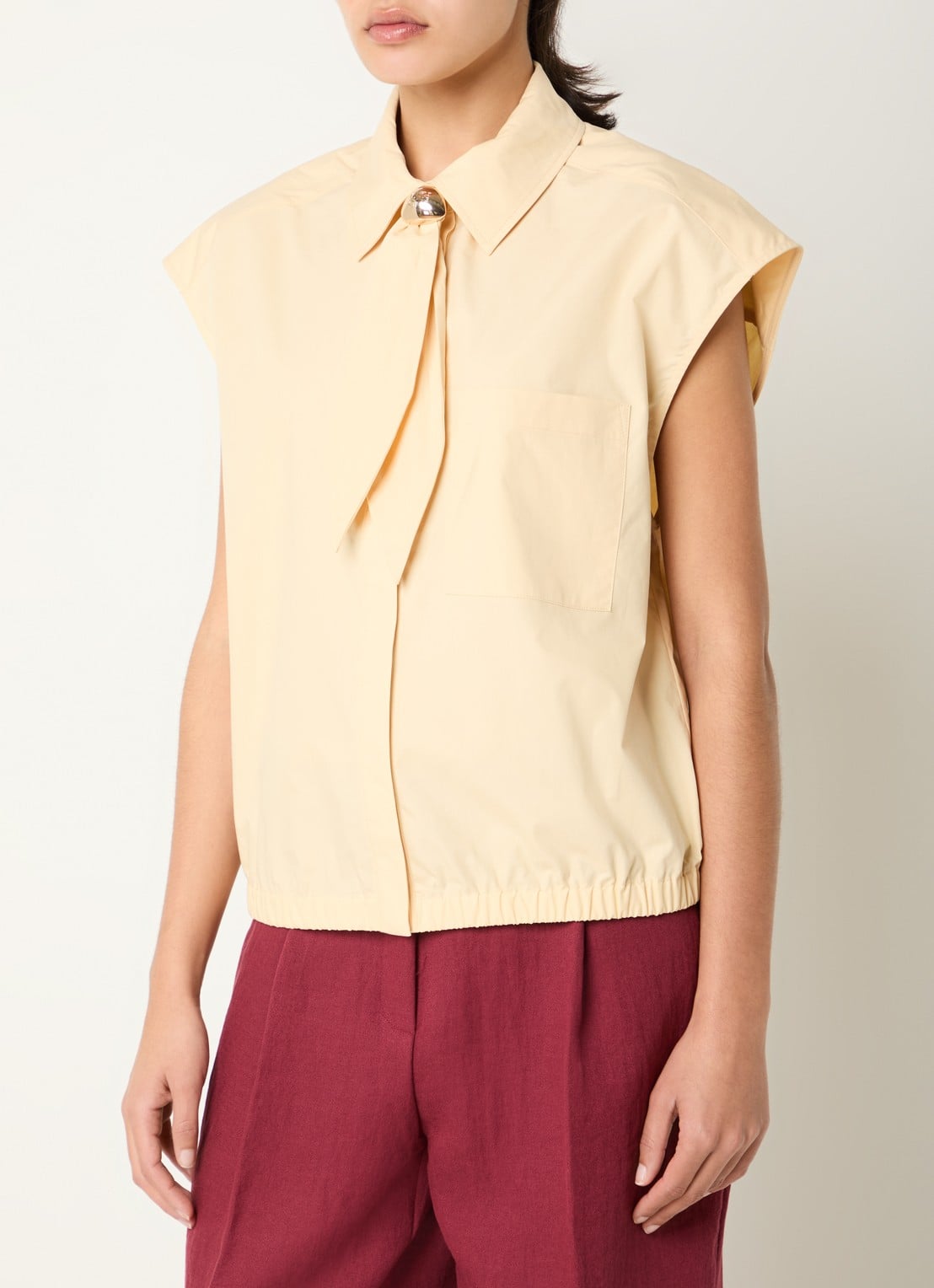 Dante 6 Alcon mouwloze blouse met sjaalkraag - detail 4 lichtgeel
