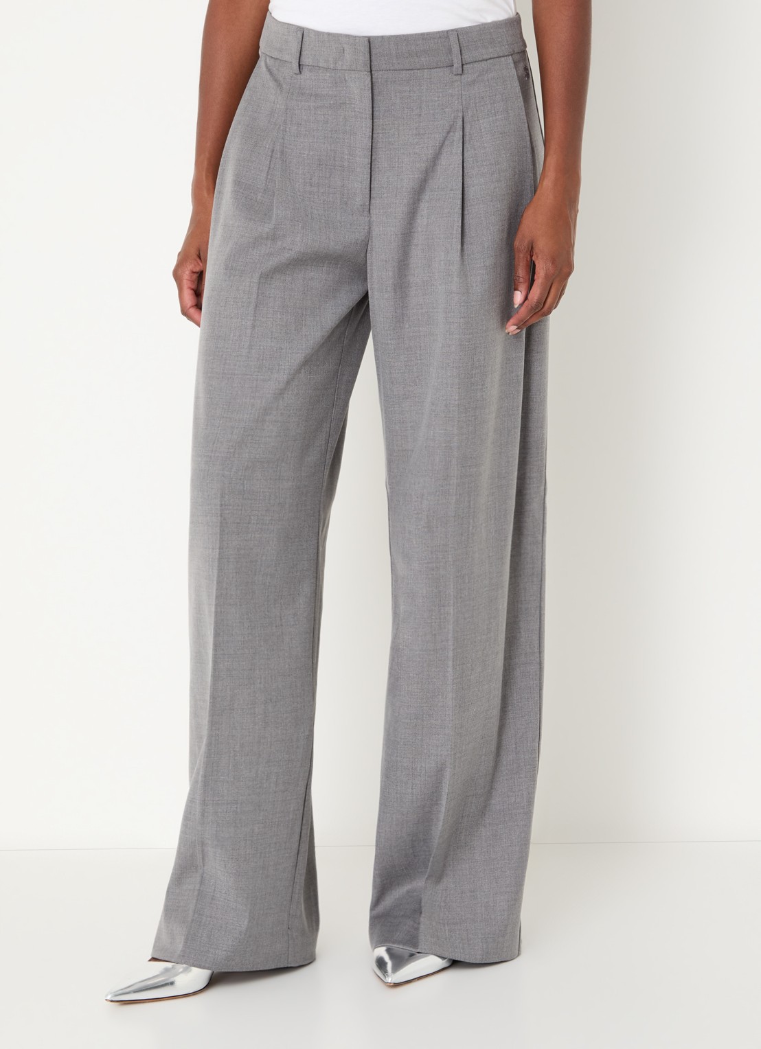 Dante 6 Biaxa high waist loose fit pantalon met gemêleerd dessin - detail 4 grijsmele