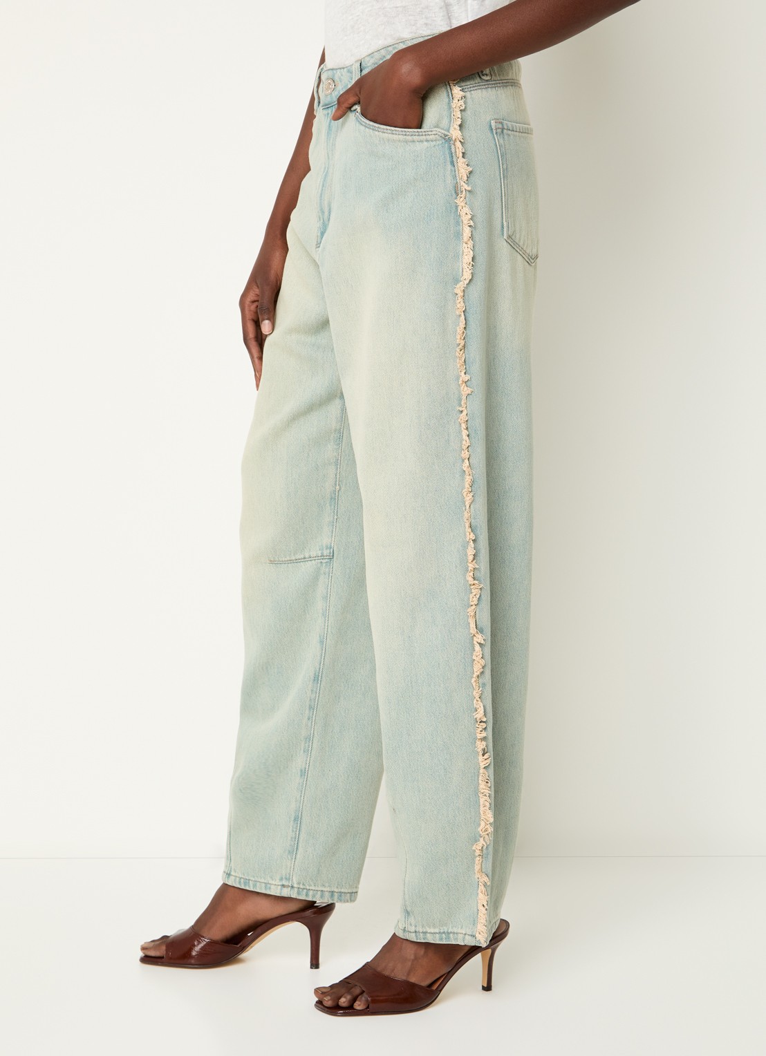 Dante 6 Brave high waist balloon fit jeans met gerafeld detail - detail 5 indigo