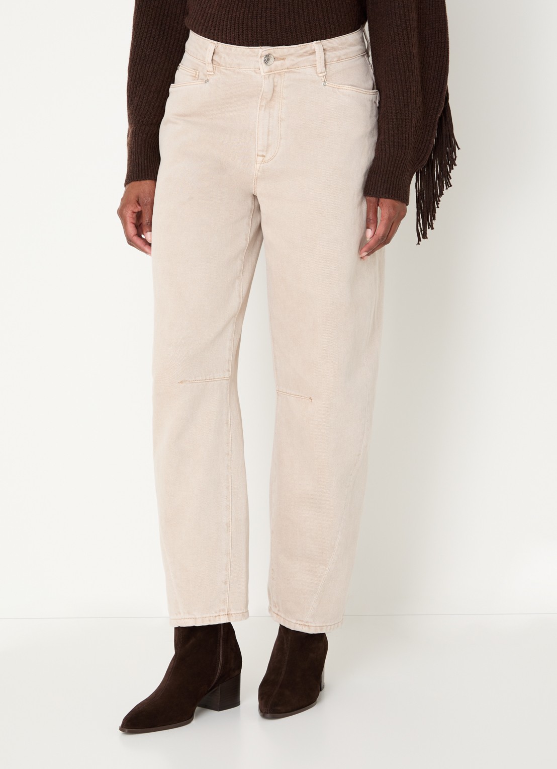 Dante 6 Brave high waist barrel fit jeans met gekleurde wassing - detail 4 beige