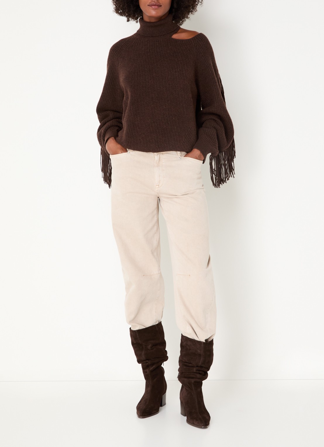 Dante 6 Brave high waist barrel fit jeans met gekleurde wassing - voorkant 3 beige