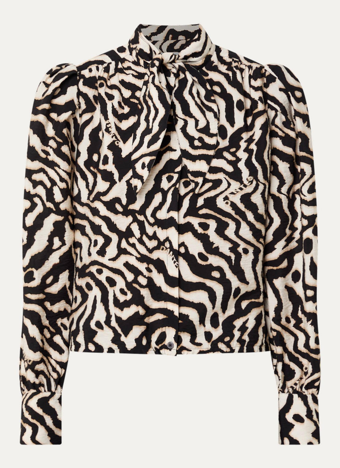 Dante 6 Cheska blouse met print en sjaalkraag - voorkant 3 zwart