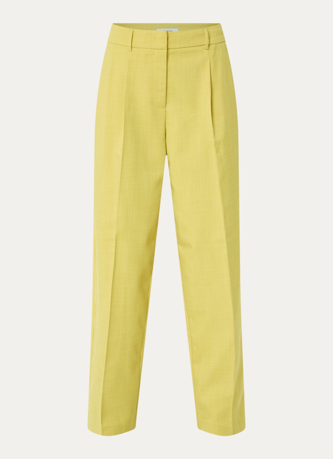 Dante 6 Douce high waist tapered fit pantalon met persplooi - voorkant 2 citroengeel