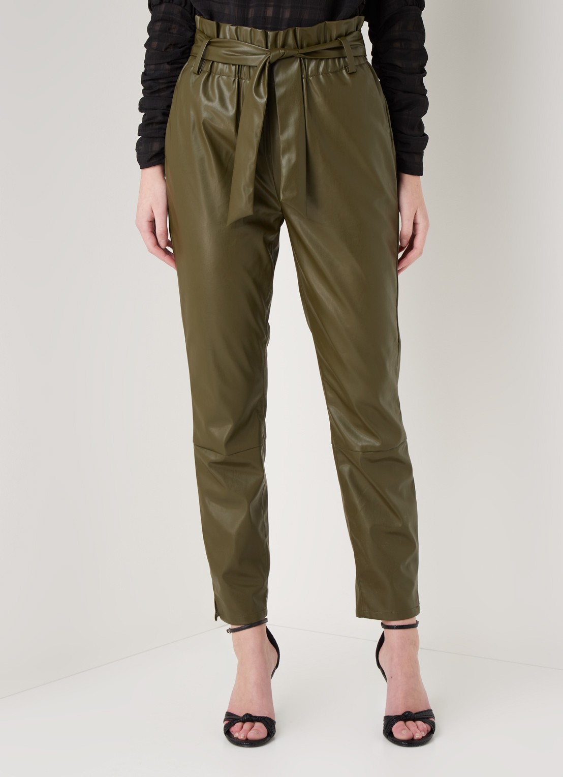 Dante 6 Duncan high waist tapered fit broek van imitatieleer - detail 3 donkergroen