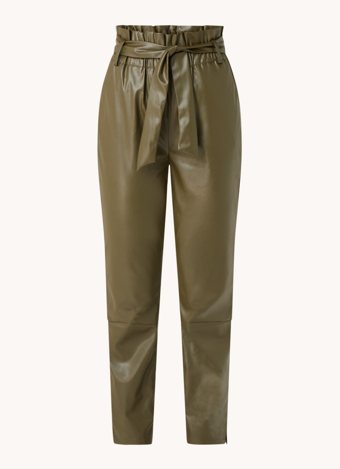 Dante 6 Duncan high waist tapered fit broek van imitatieleer - voorkant donkergroen