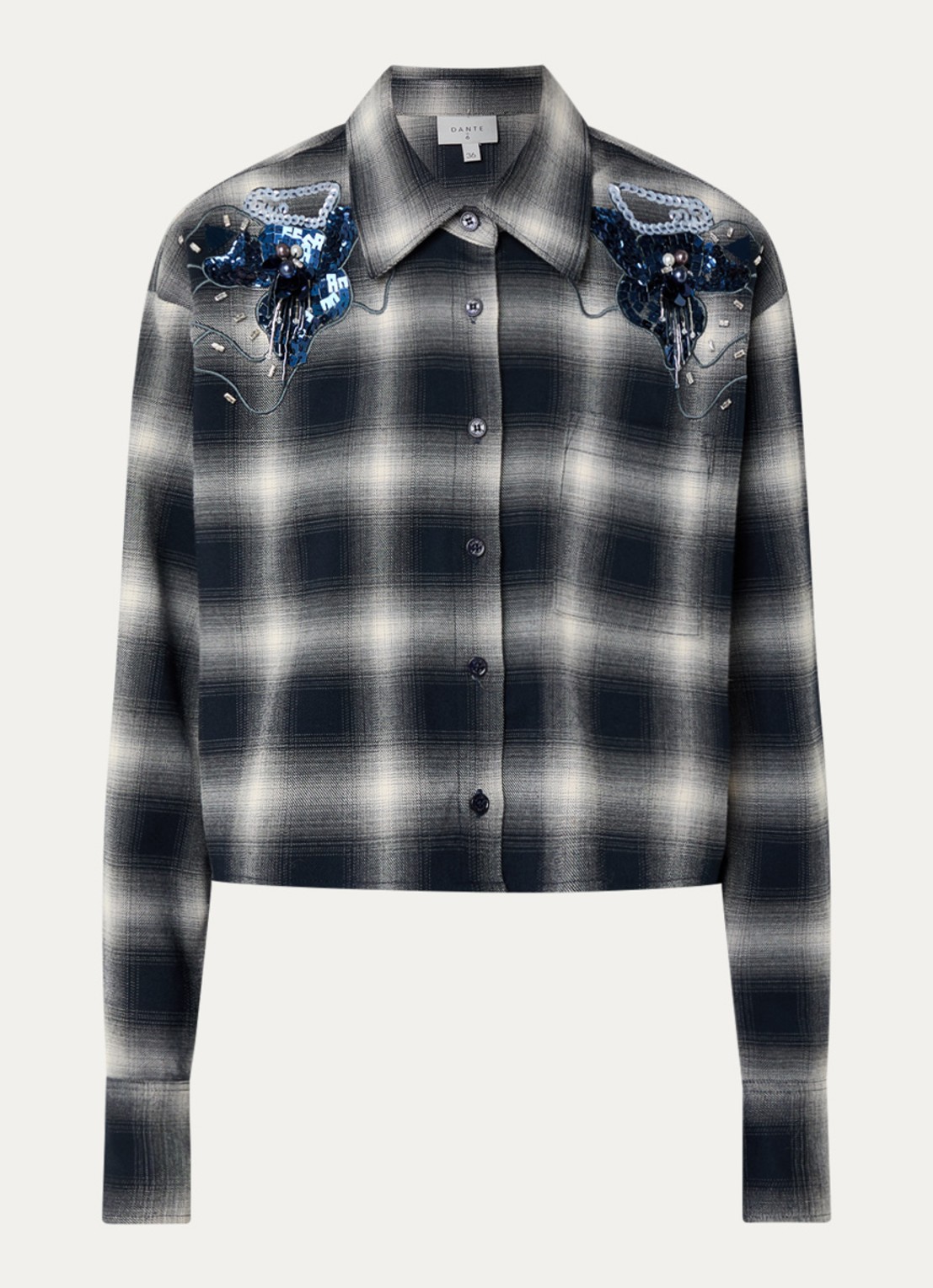 Dante 6 Eason blouse met ruitdessin en pailletten - voorkant zwart