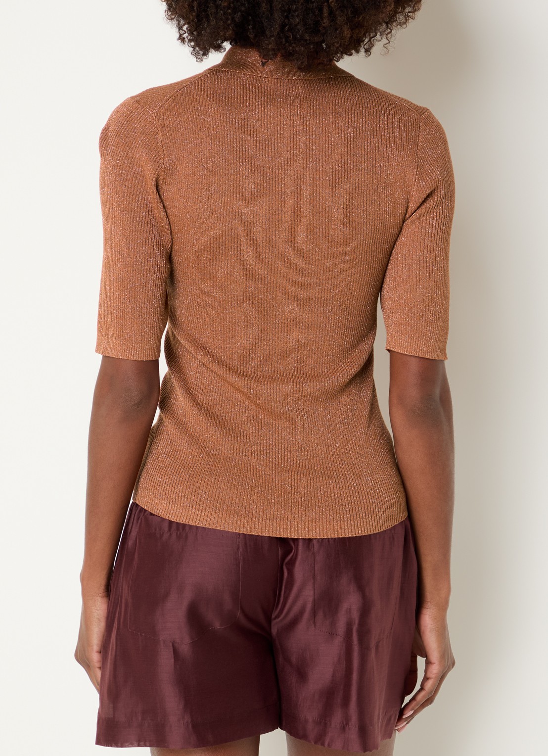 Dante 6 Fayza polo met lurex - achterkant 4 roestbruin