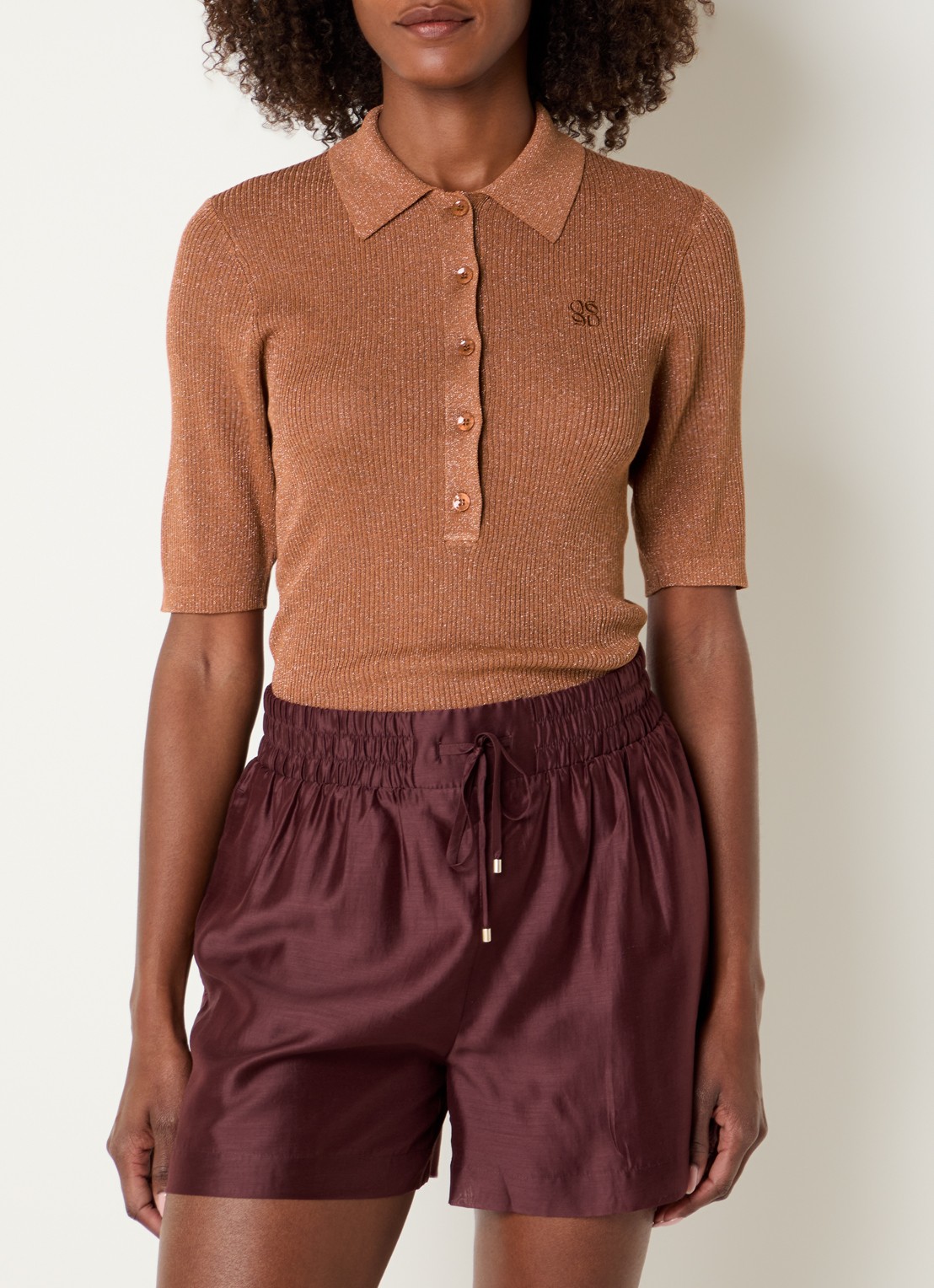 Dante 6 Fayza polo met lurex - detail roestbruin