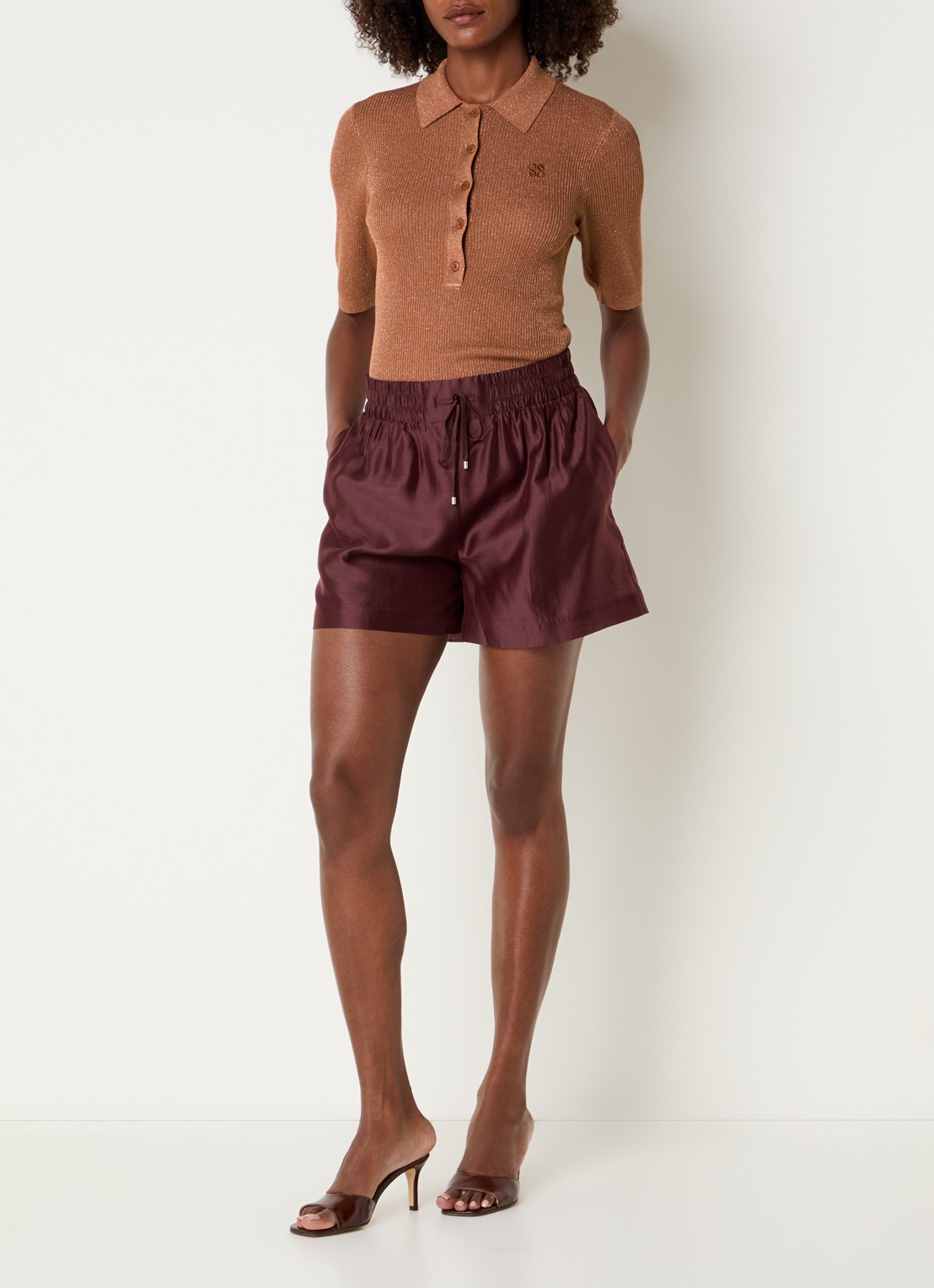Dante 6 Fayza polo met lurex - voorkant 3 roestbruin