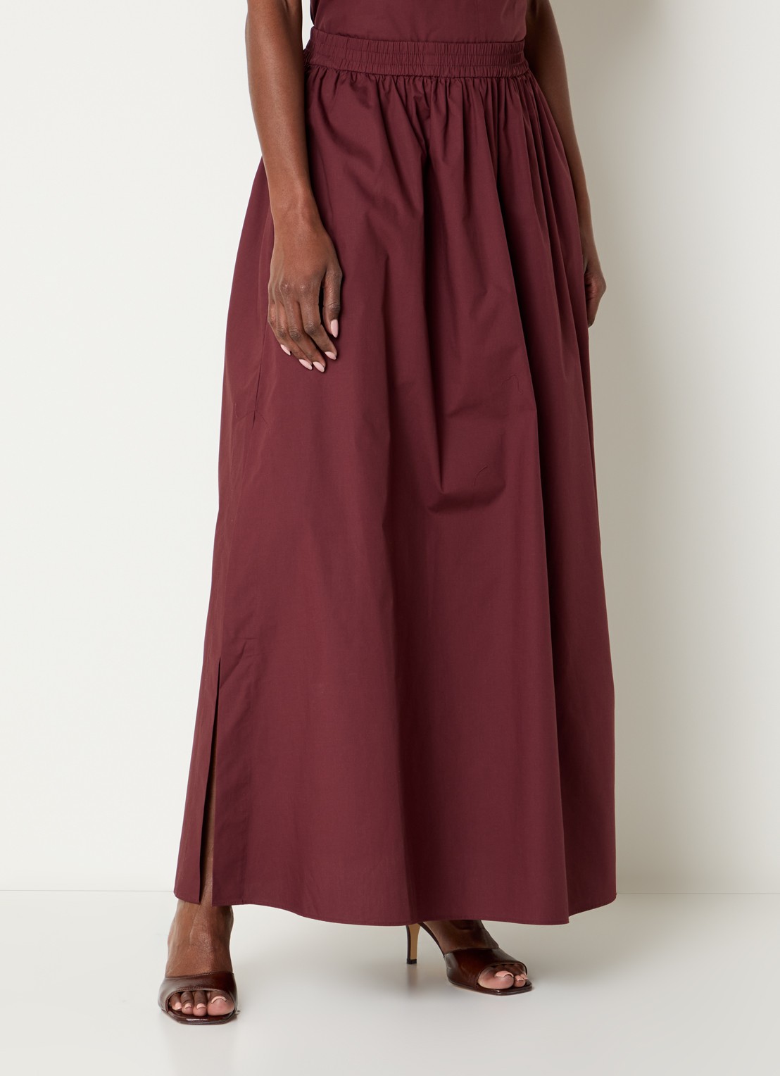 Dante 6 Gisole mid waist maxi rok met split - detail kastanjebruin