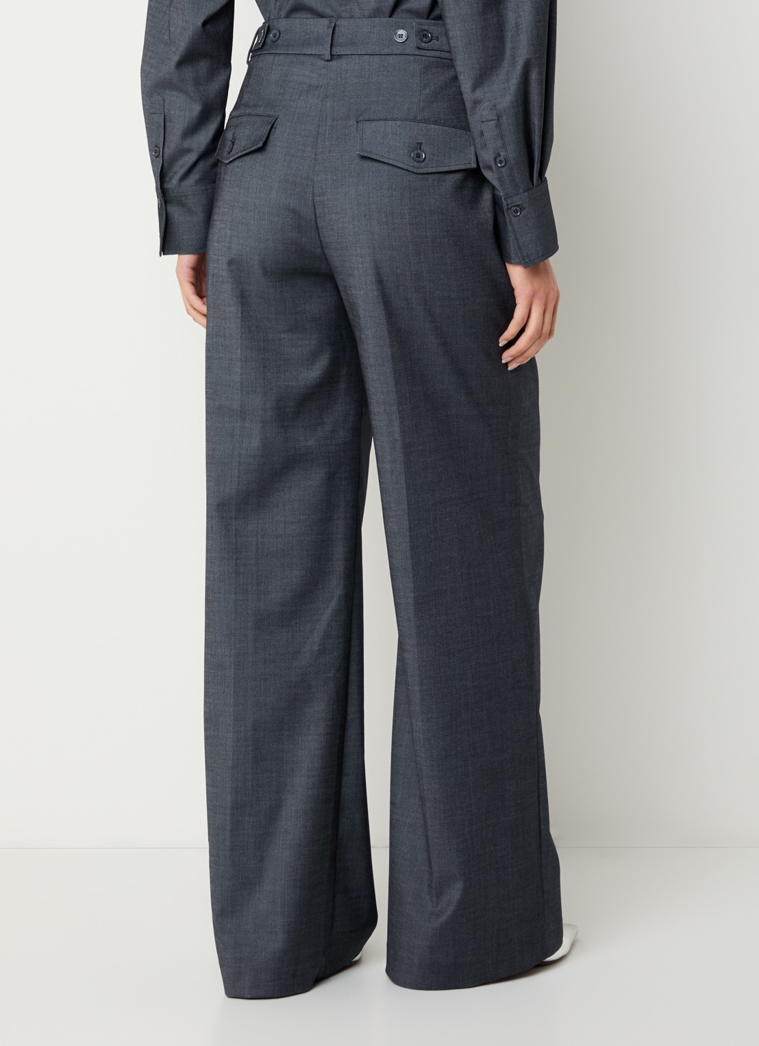 Dante 6 Gomo high waist wide fit pantalon met steekzakken - achterkant 4 donkergrijs