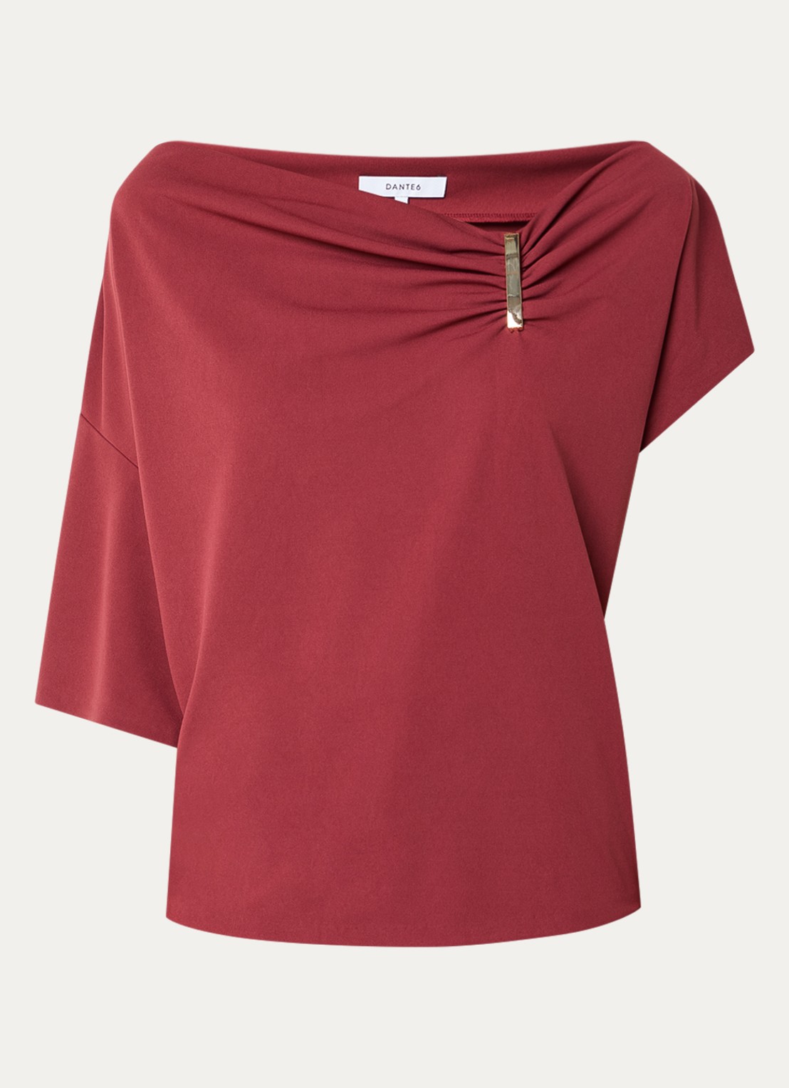 Dante 6 Gou top met asymmetrische mouw - voorkant bordeauxrood