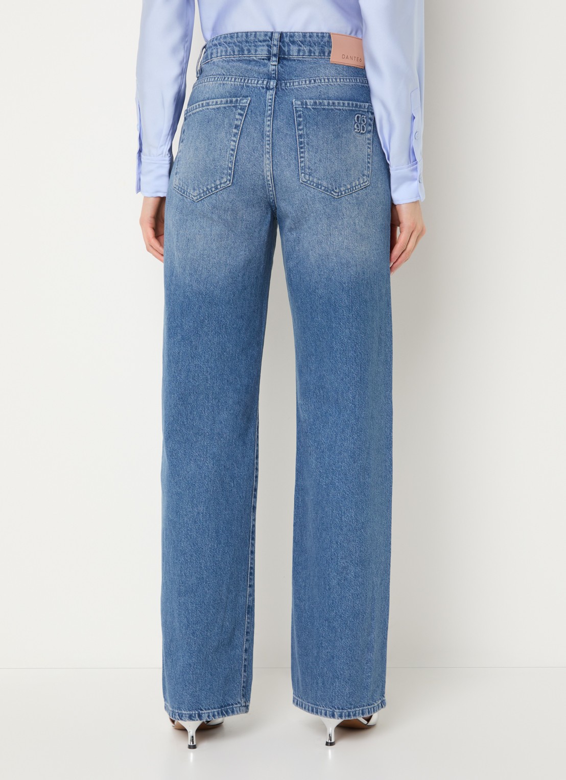 Dante 6 High waist wide leg jeans met medium wassing - achterkant indigo