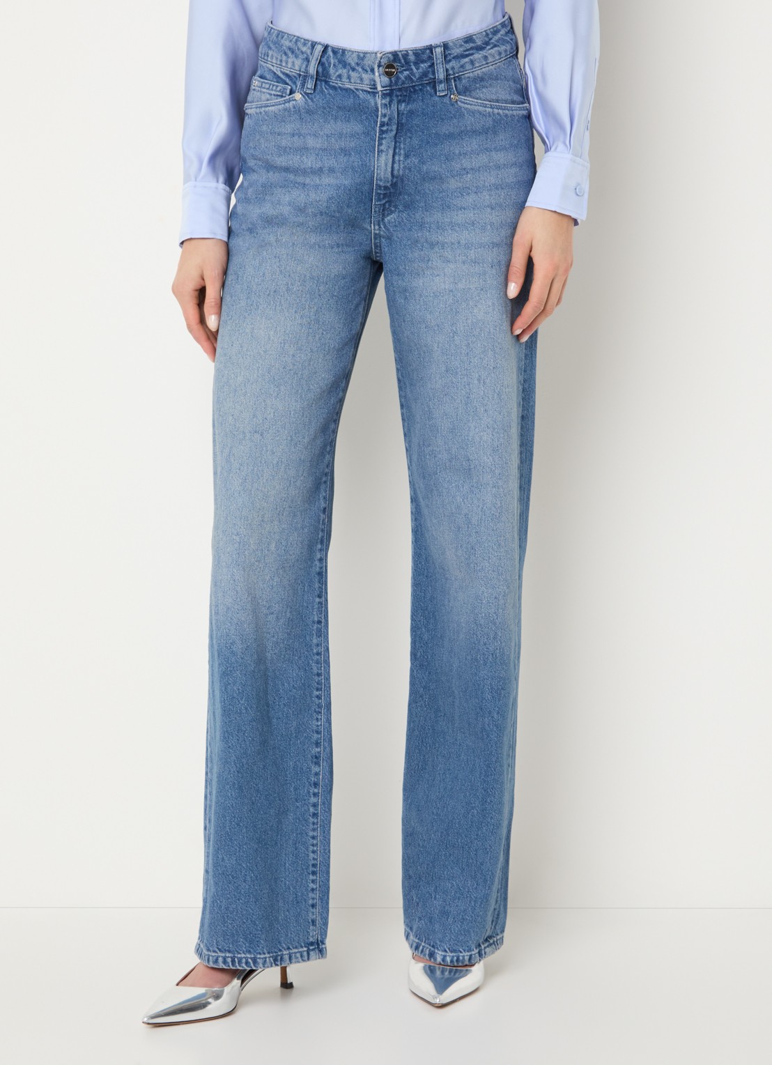 Dante 6 High waist wide leg jeans met medium wassing - detail 2 indigo