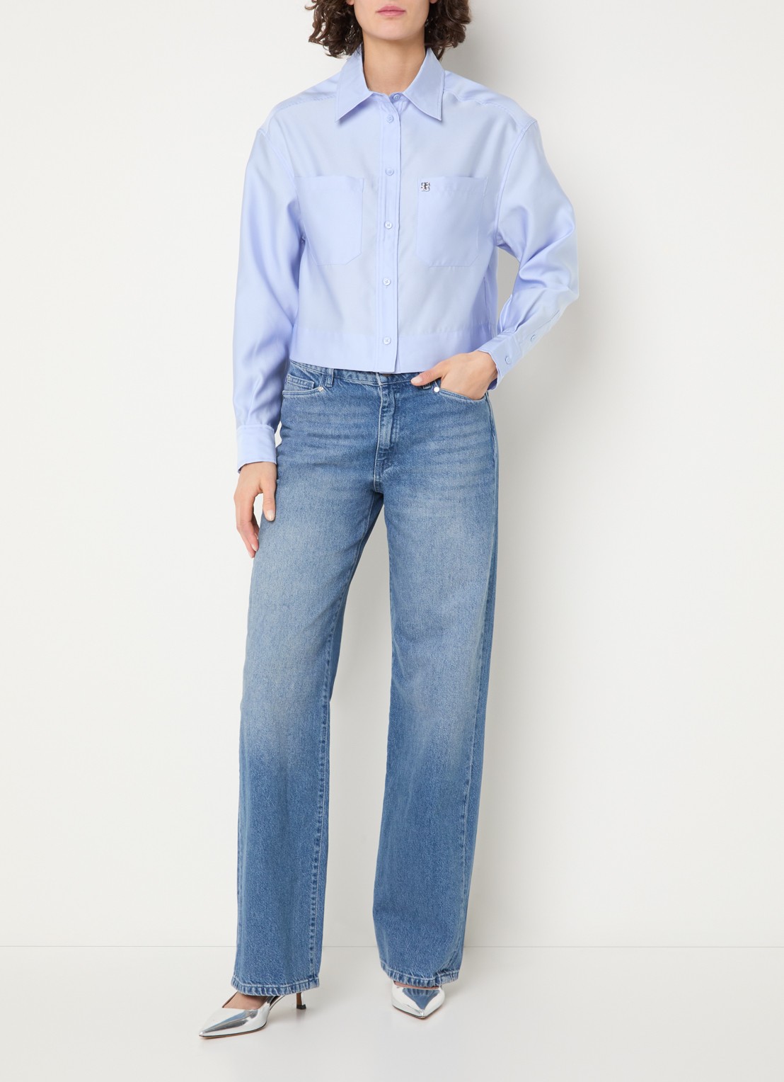 Dante 6 High waist wide leg jeans met medium wassing - voorkant 5 indigo