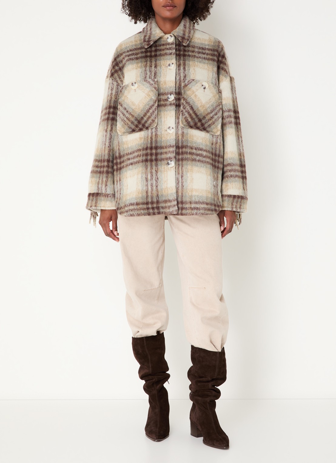 Dante 6 Hivora jack in alpaca wolblend met franjes - voorkant 3 beige