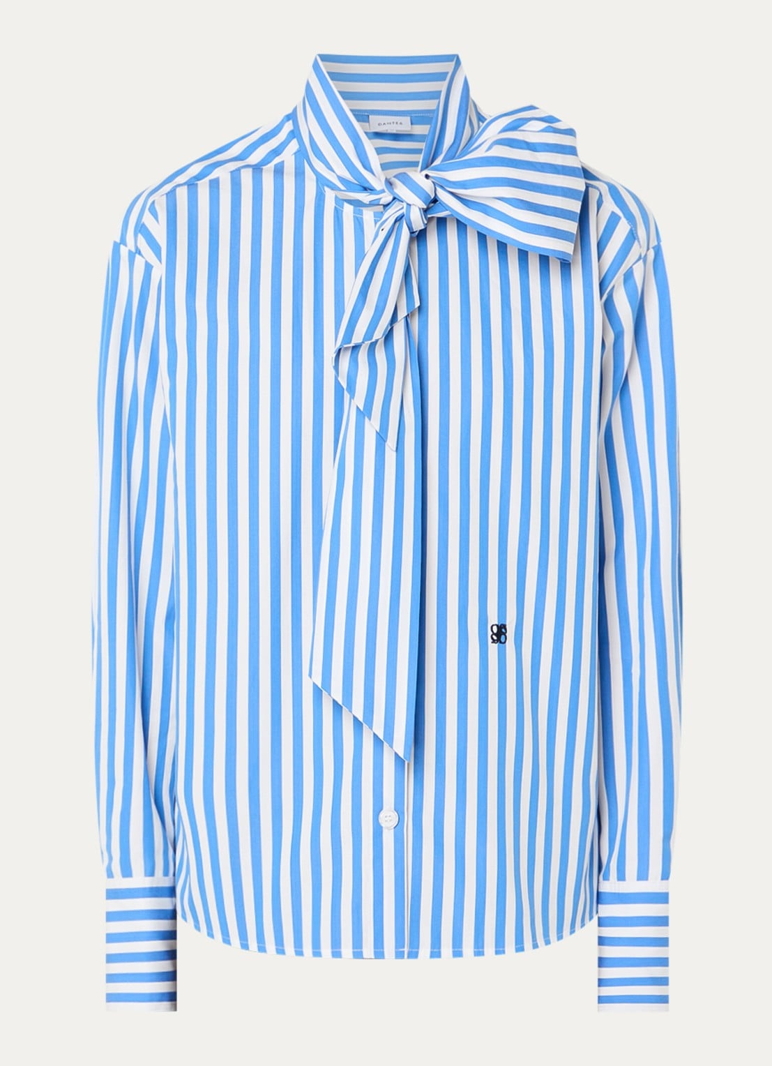 Dante 6 Ivez blouse met sjaalkraag en streepprint - voorkant 2 blauw