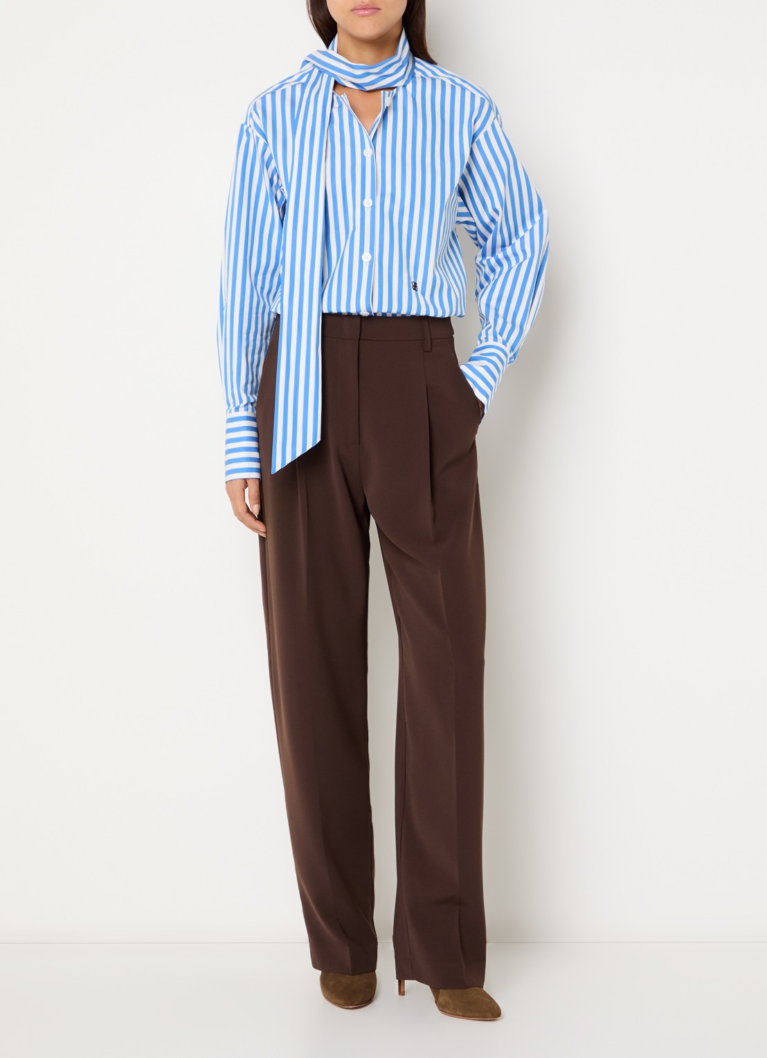 Dante 6 Ivez blouse met sjaalkraag en streepprint - voorkant 3 blauw