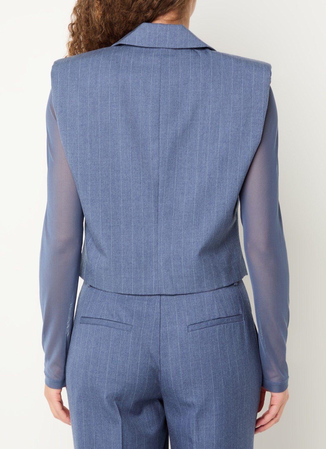 Dante 6 Jarod doube-breasted gilet met krijtstreep - achterkant staalblauw