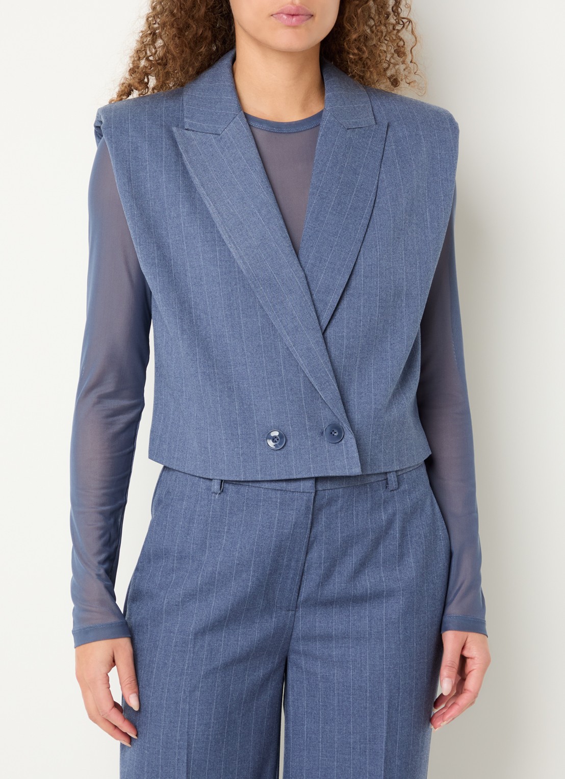Dante 6 Jarod doube-breasted gilet met krijtstreep - detail 4 staalblauw