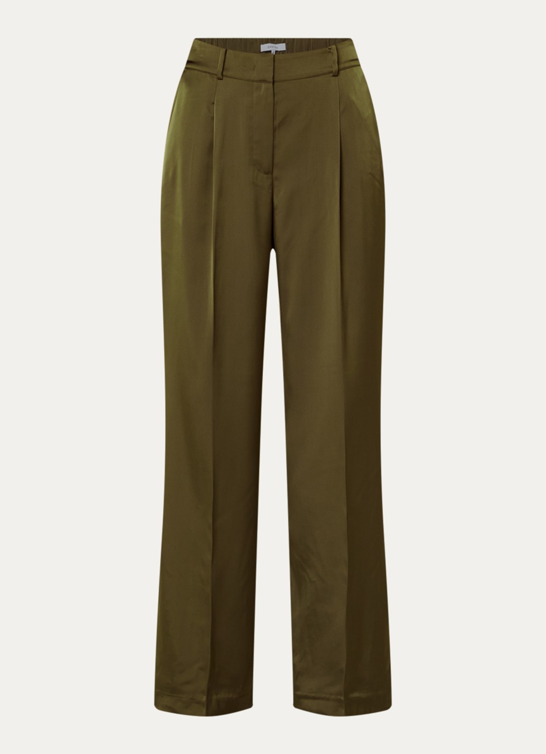 Dante 6 Jules high waist loose fit pantalon van satijn - voorkant 3 donkergroen