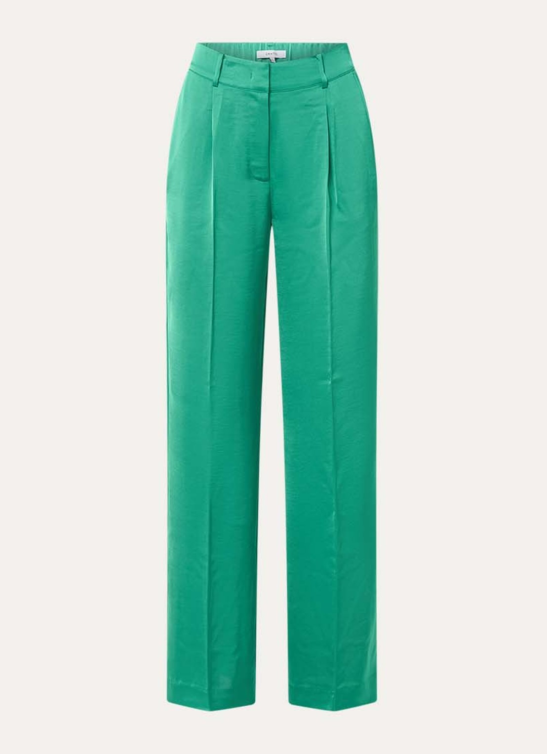 Dante 6 Jules high waist straight fit broek van satijn - voorkant 3 groen