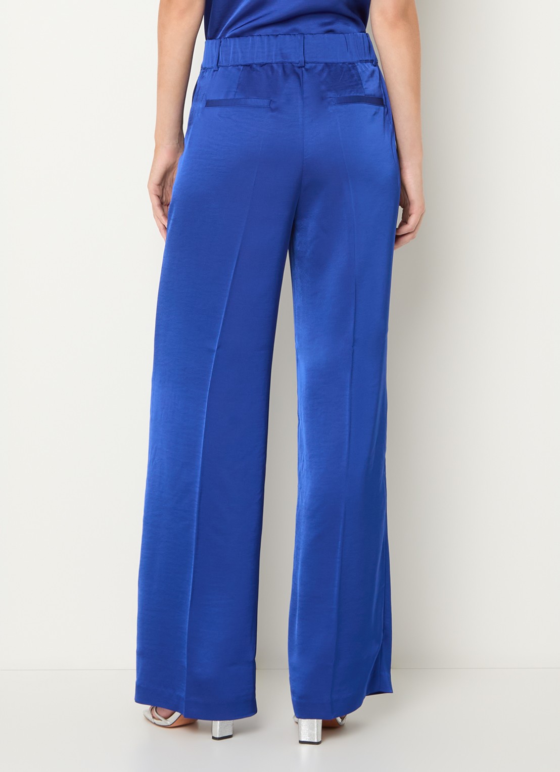 Dante 6 Jules high waist straight fit pantalon van satijn - achterkant kobaltblauw