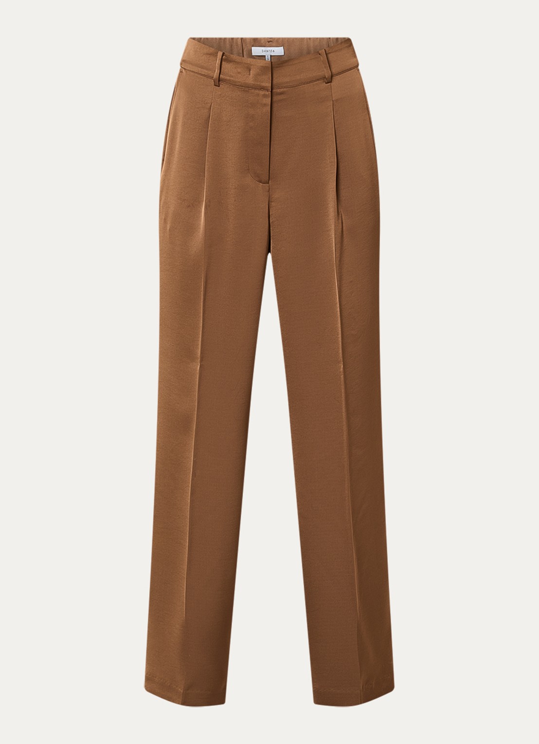 Dante 6 Jules high waist wide fit pantalon van satijn - voorkant 3 cognac