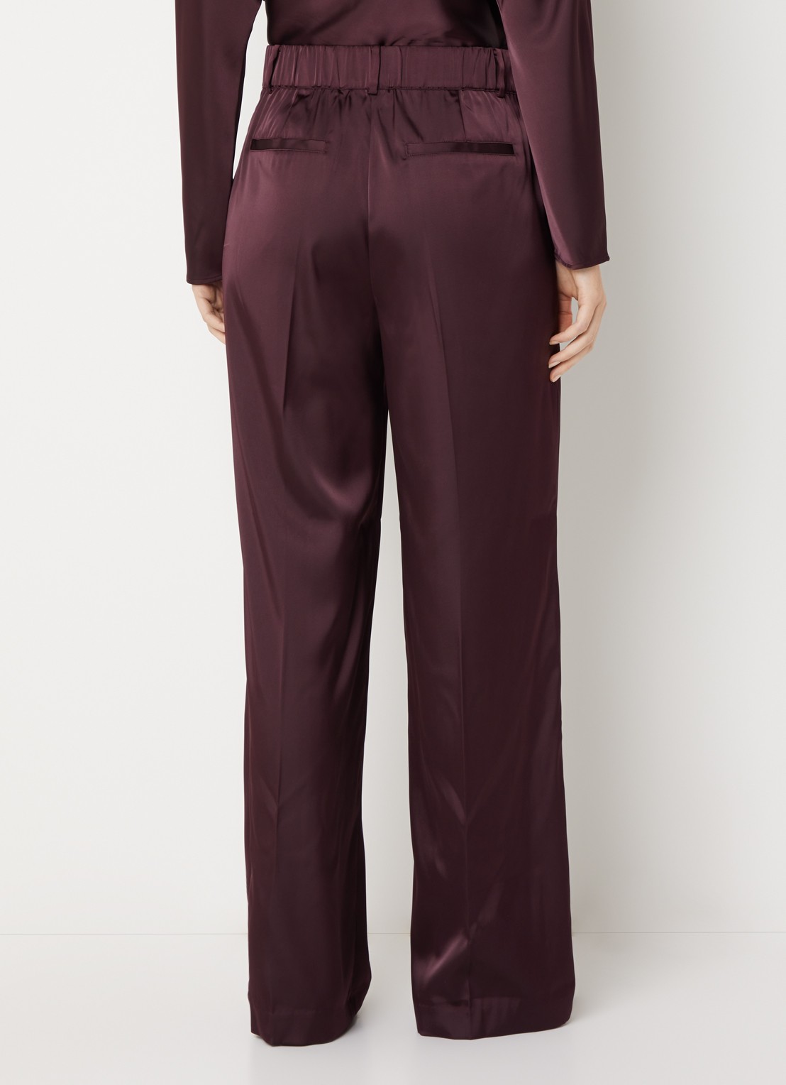 Dante 6 Jules high waist wide fit pantalon van satijn - achterkant 4 bruin