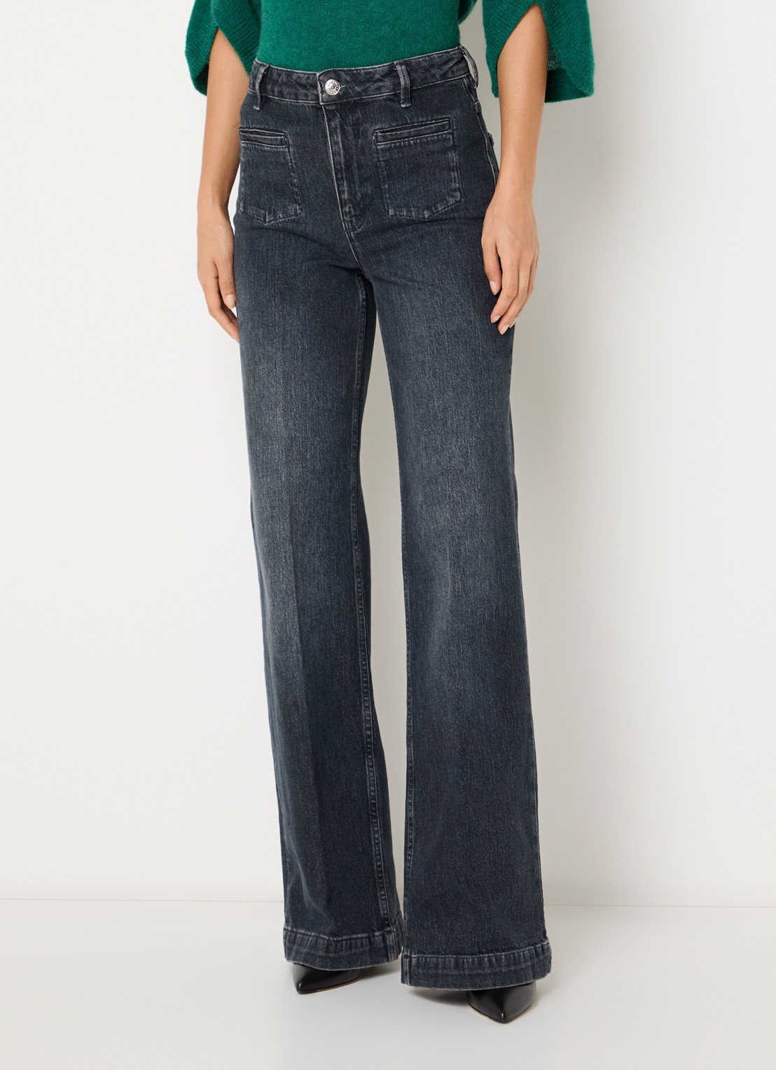 Dante 6 Kendell mid waist flared jeans met gekleurde wassing - detail 3 antraciet