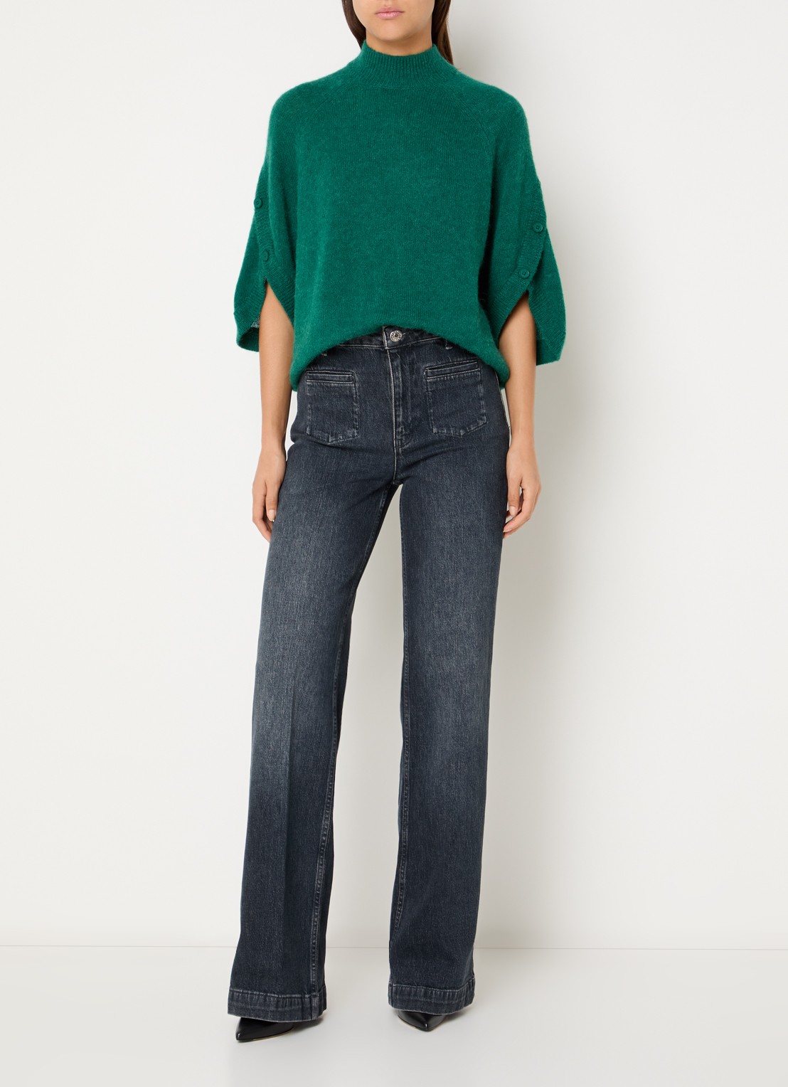 Dante 6 Kendell mid waist flared jeans met gekleurde wassing - voorkant 2 antraciet