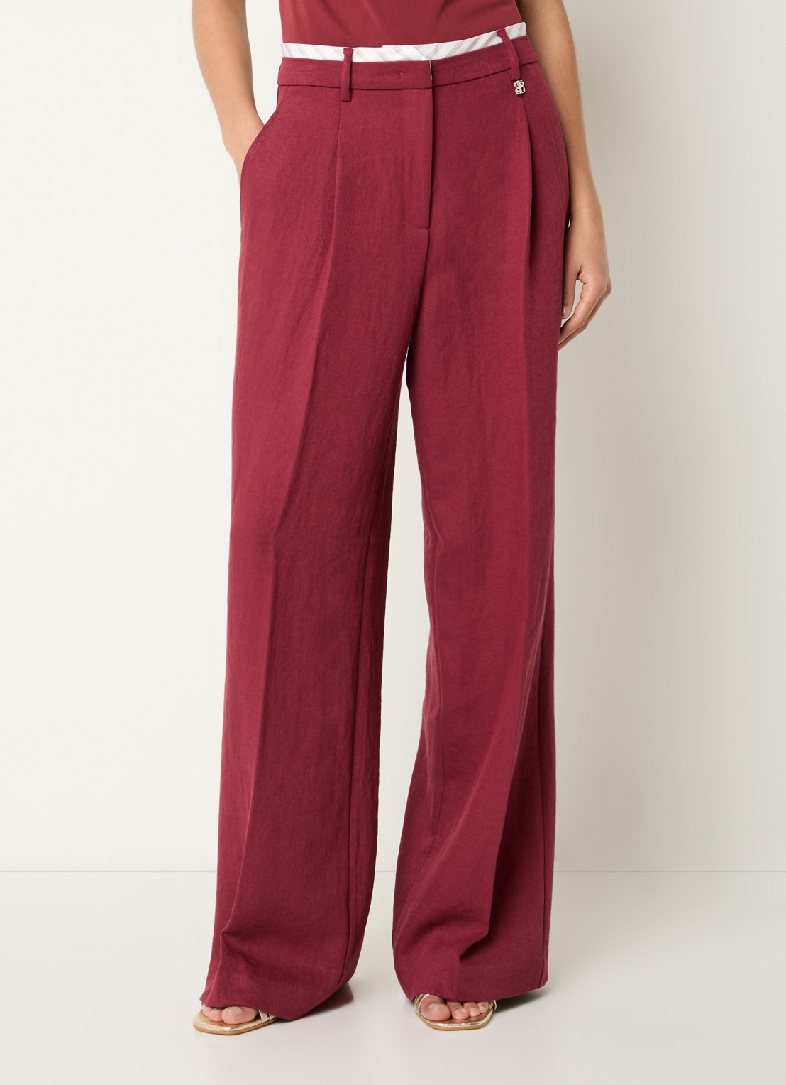 Dante 6 Kenila high waist wide fit pantalon met steekzakken - detail 4 donkerrood