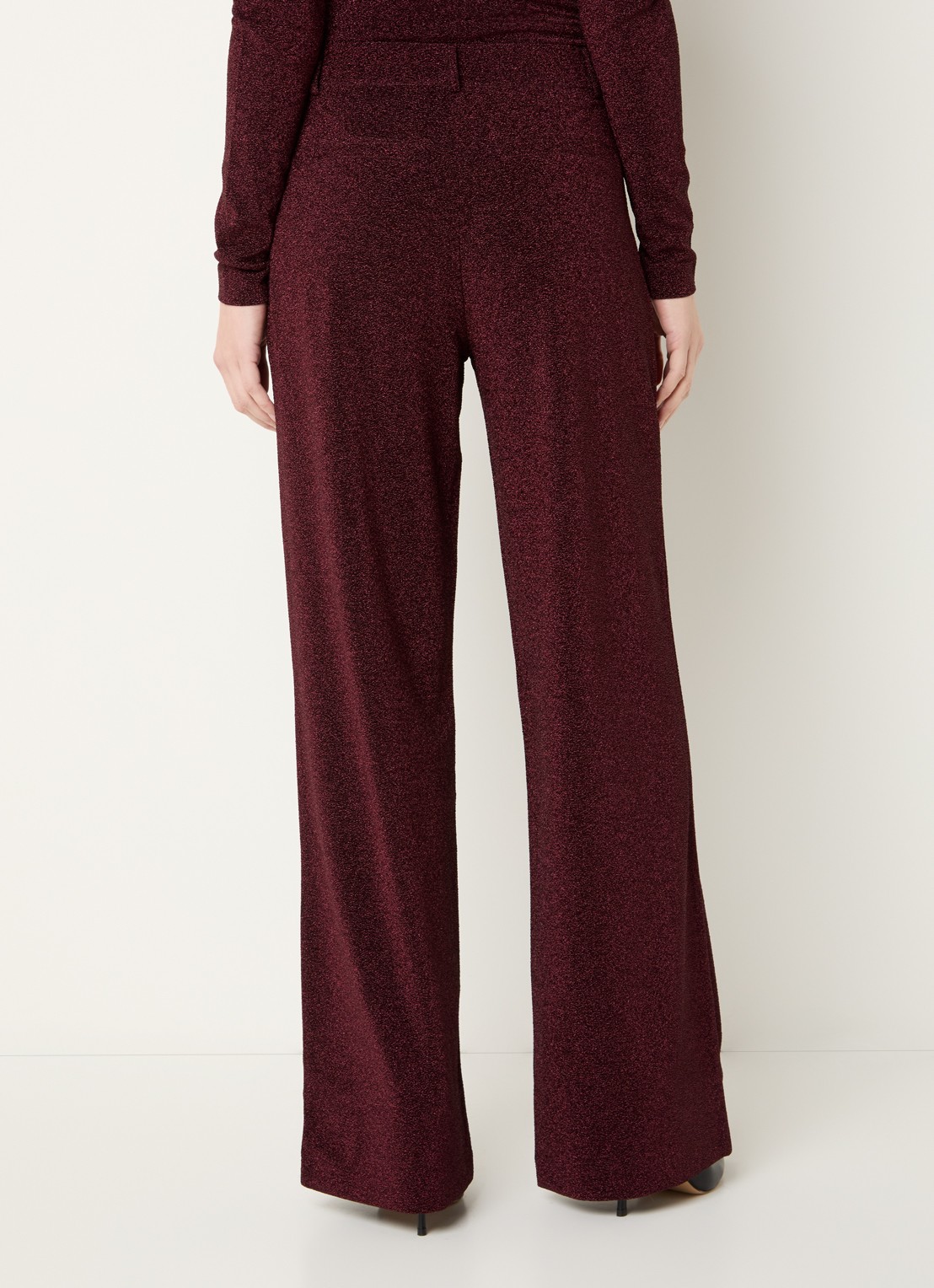 Dante 6 Noemia high waist straight fit pantalon met lurex - achterkant 3 bordeauxrood