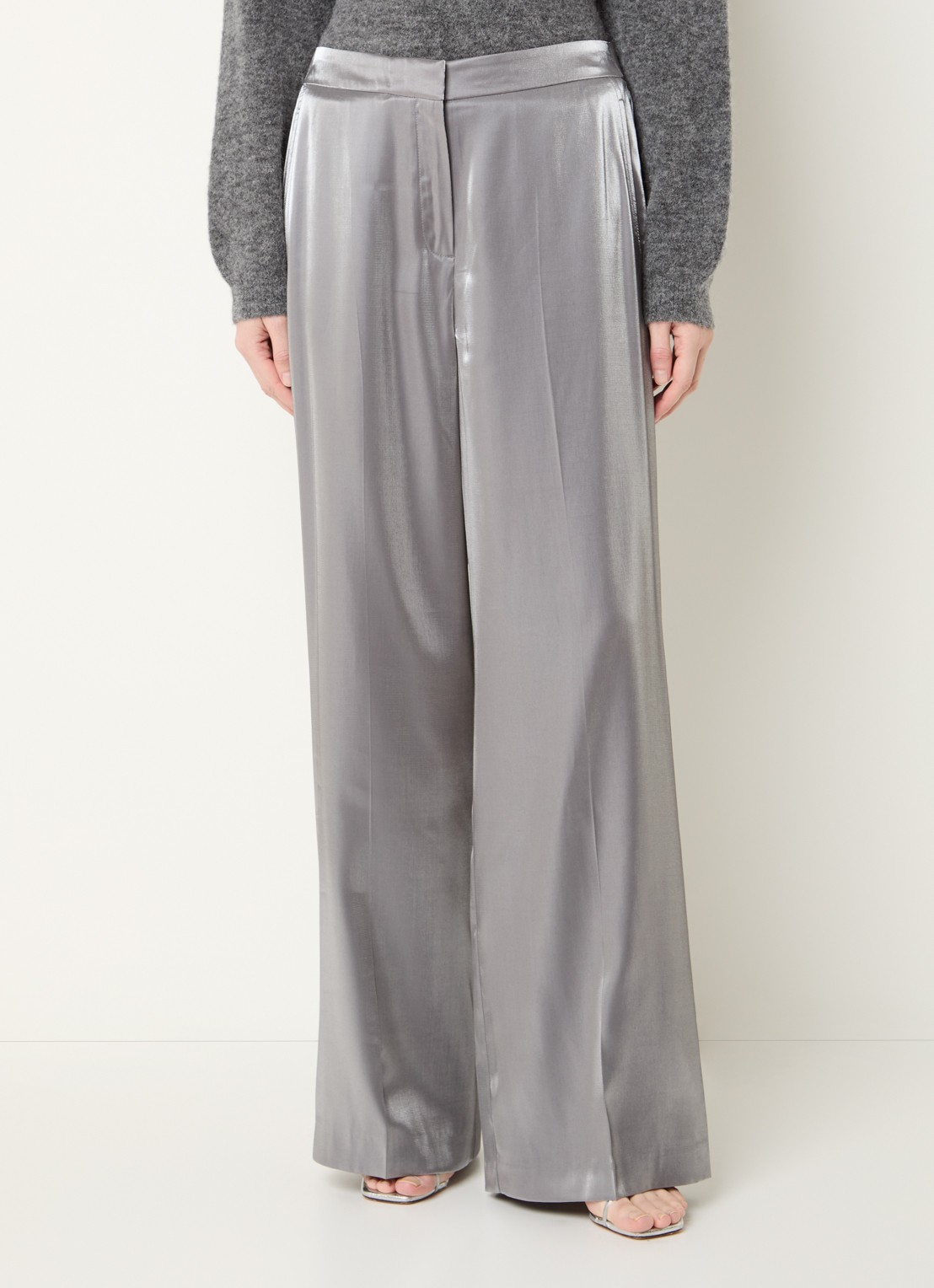 Dante 6 Purity mid waist wide fit pantalon met glanzende finish - detail 2 zilver