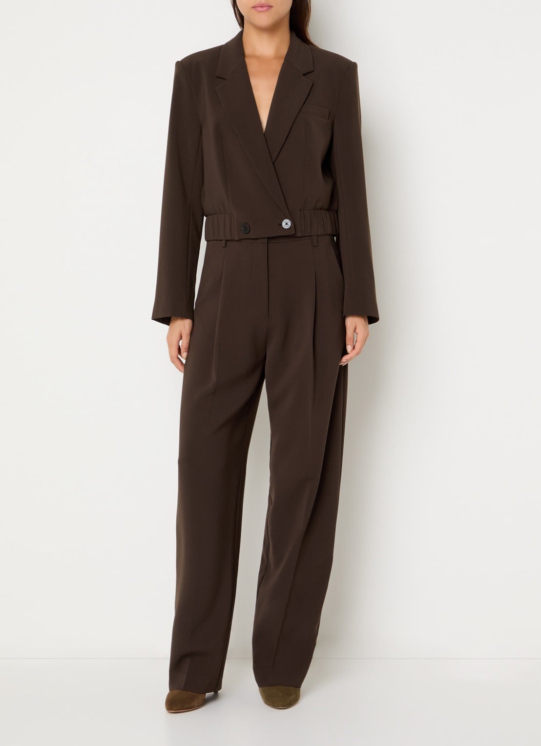 Dante 6 Reilley cropped blazer met borstzak - voorkant 3 donkerbruin