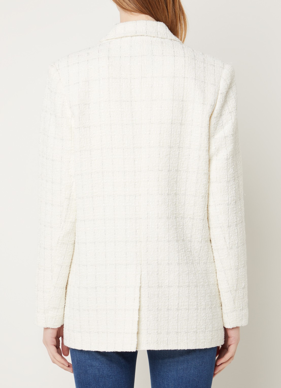 Dante 6 Renoir double-breasted blazer van bouclé met klepzakken  - achterkant 4 creme