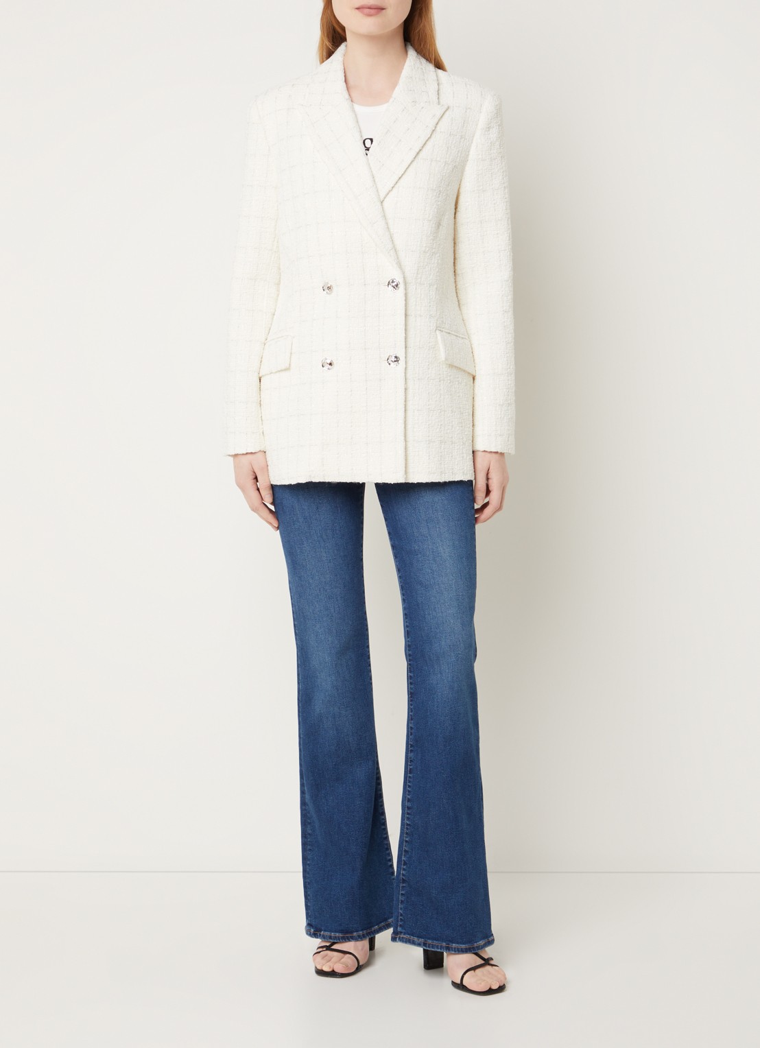 Dante 6 Renoir double-breasted blazer van bouclé met klepzakken  - voorkant 3 creme