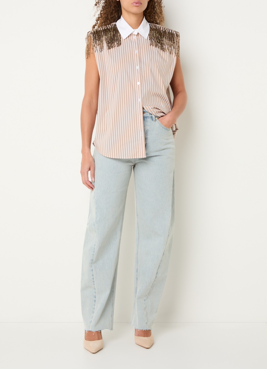 Dante 6 Rhobin blouse met kralendecoratie - voorkant 3 beige