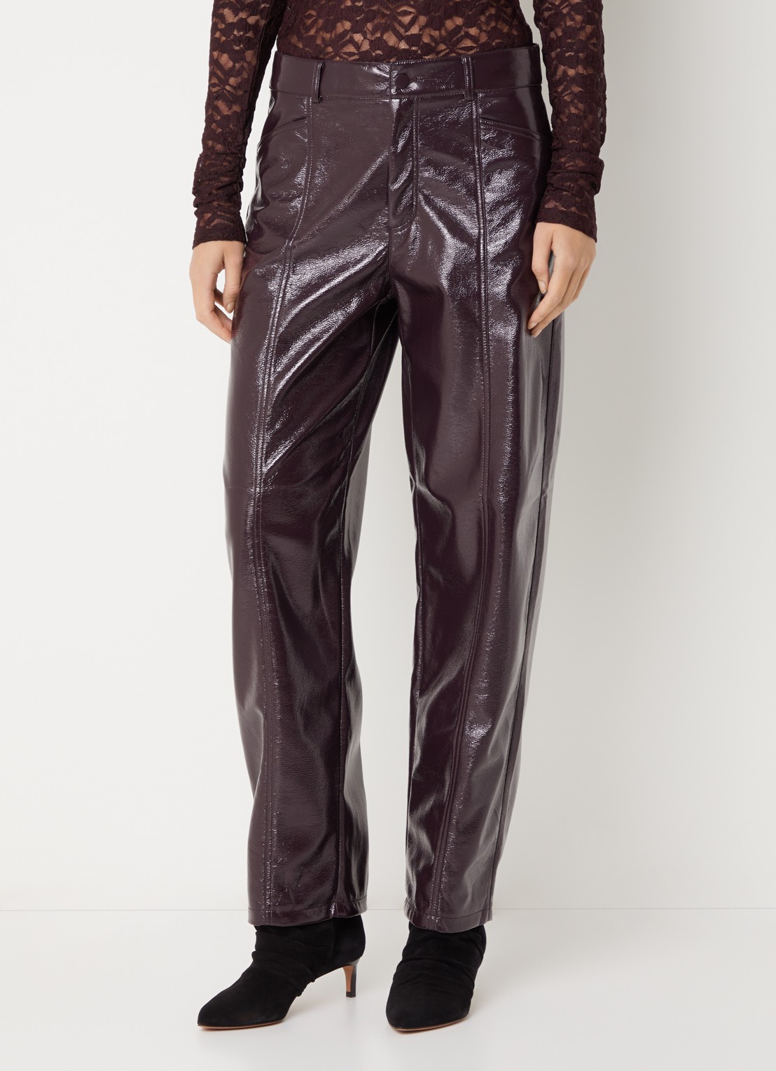 Dante 6 Scene high waist tapered fit broek van imitatieleer - detail bruin