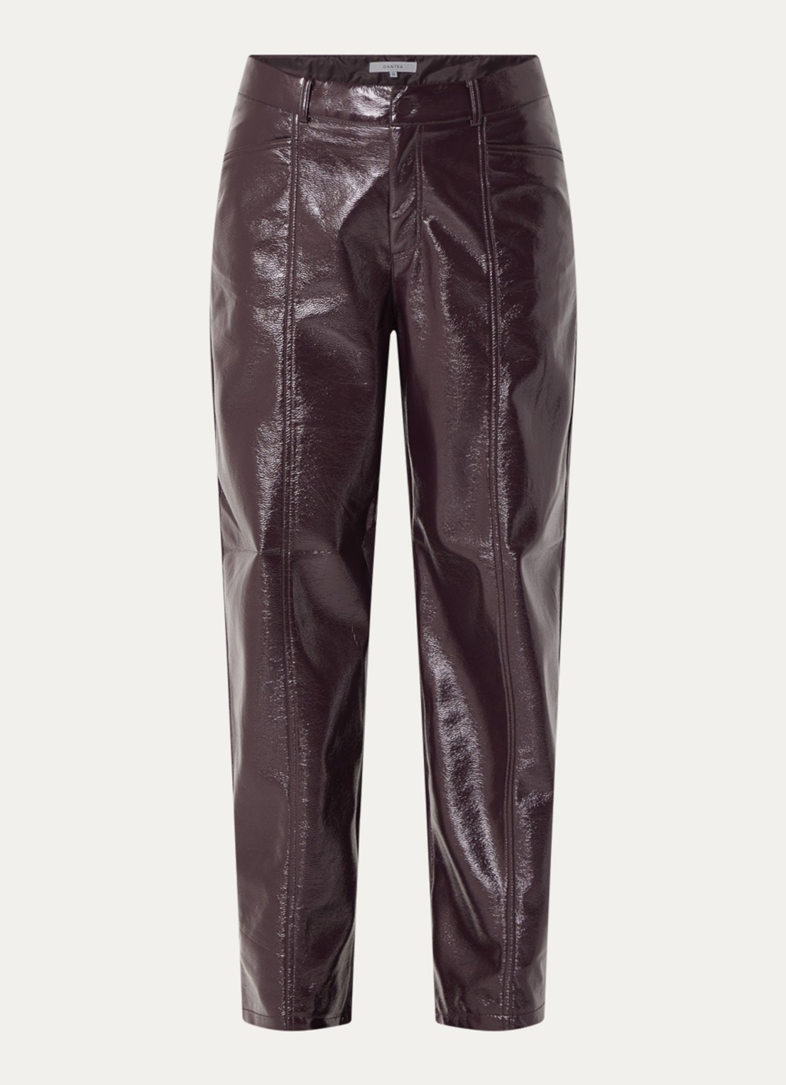 Dante 6 Scene high waist tapered fit broek van imitatieleer - voorkant 3 bruin