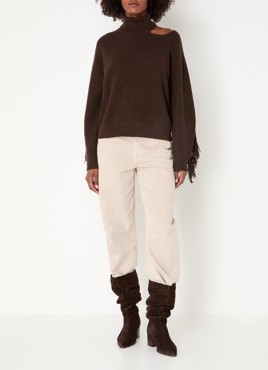 Dante 6 Siega ribgebreide trui in merino wolblend met col - voorkant 4 donkerbruin