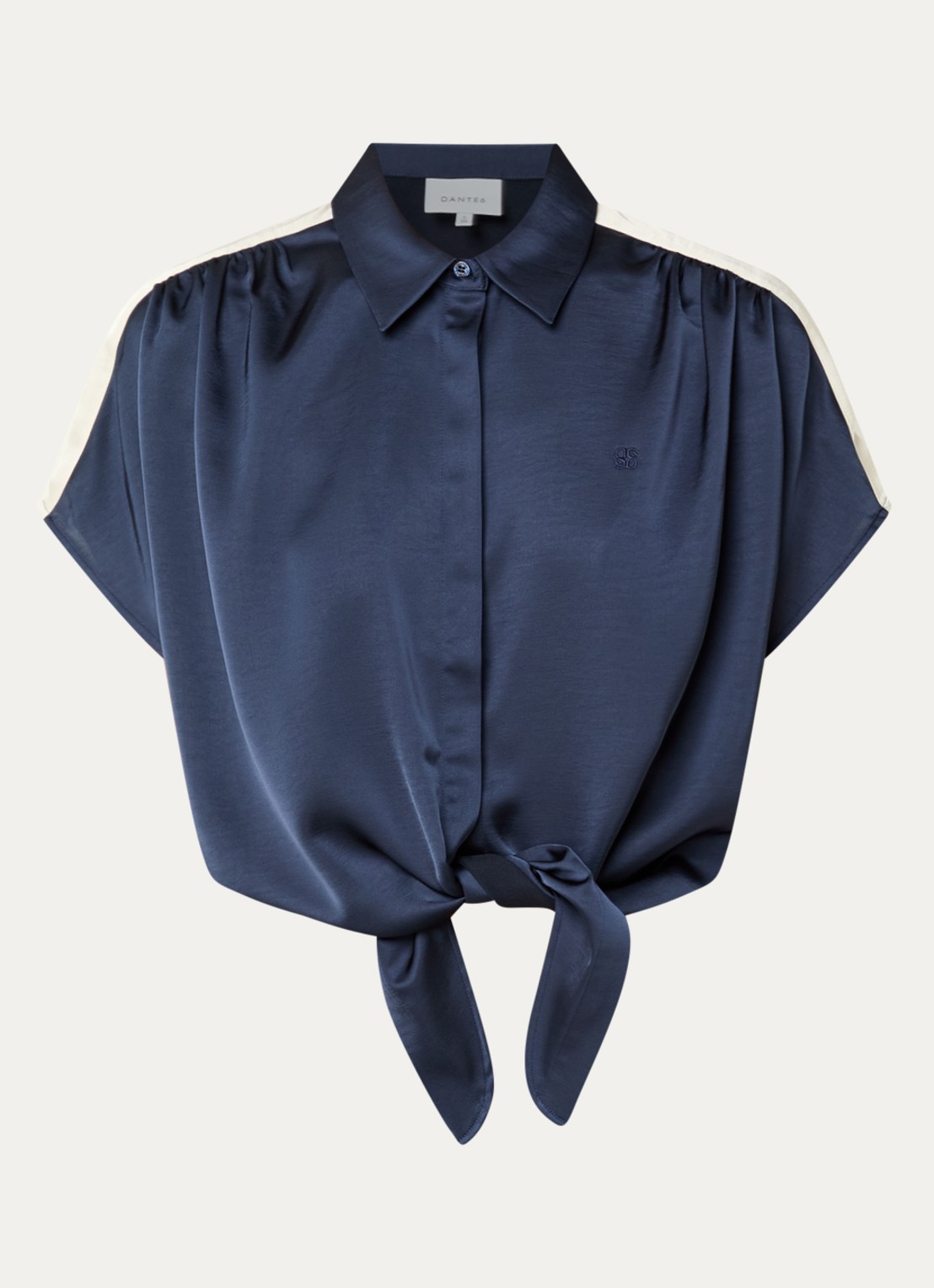 Dante 6 Siren blouse van satijn met geknoopt detail - voorkant 3 indigo