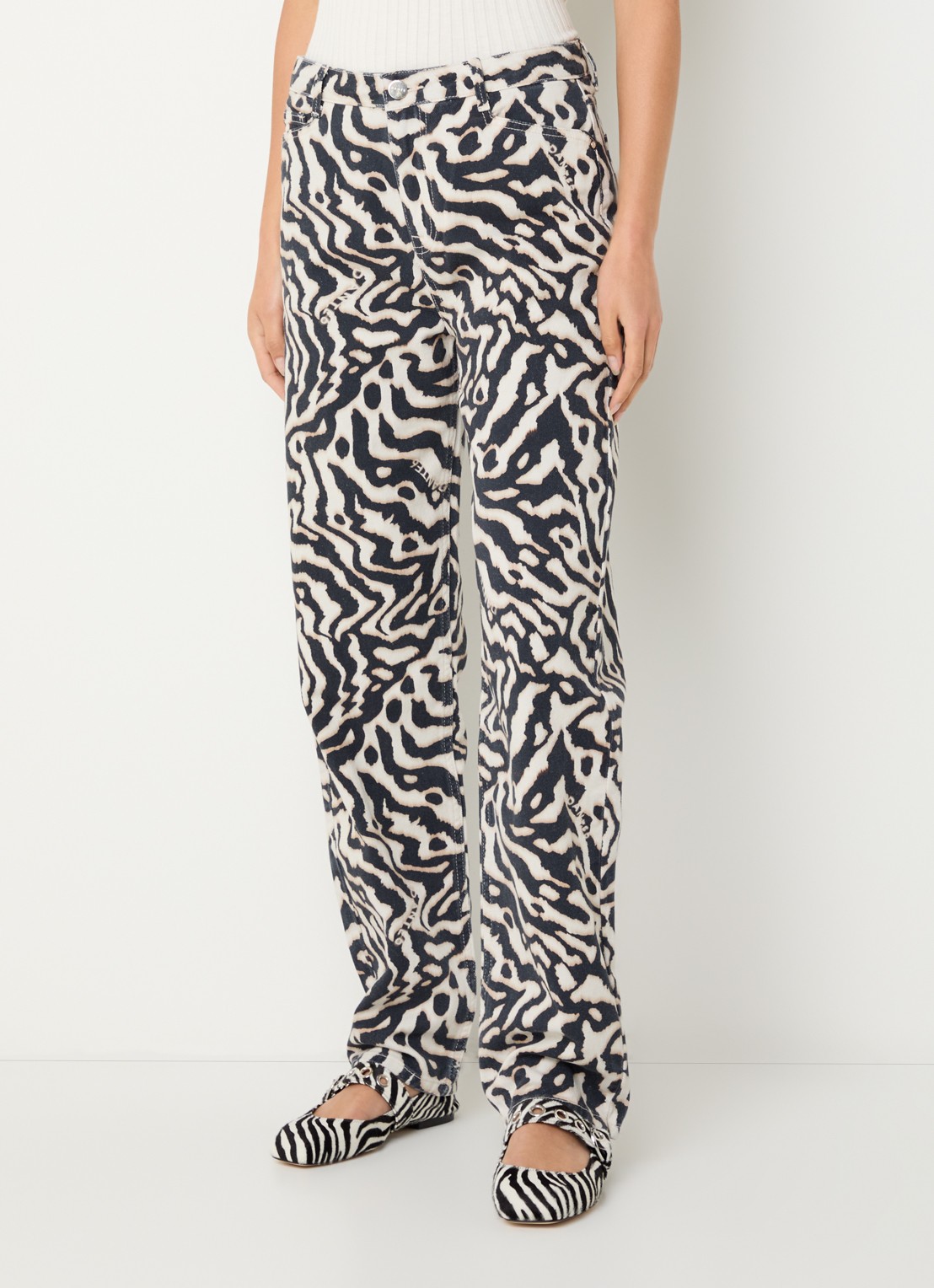 Dante 6 Spotted high waist loose fit jeans met zebraprint - detail 4 zwart