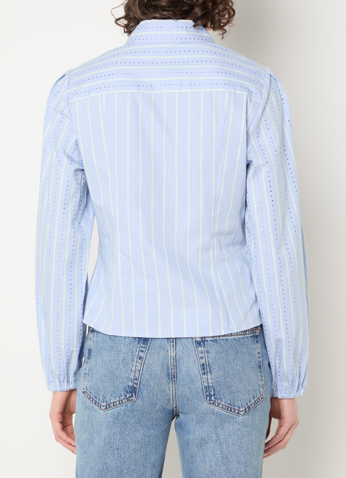 Dante 6 Therese blouse met strass en streepprint - achterkant lichtblauw