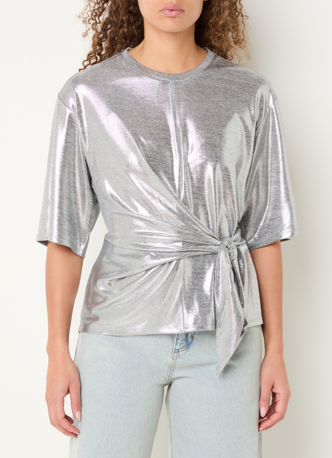 Dante 6 Uxia top met metallic finish en geknoopt detail - detail 4 zilver