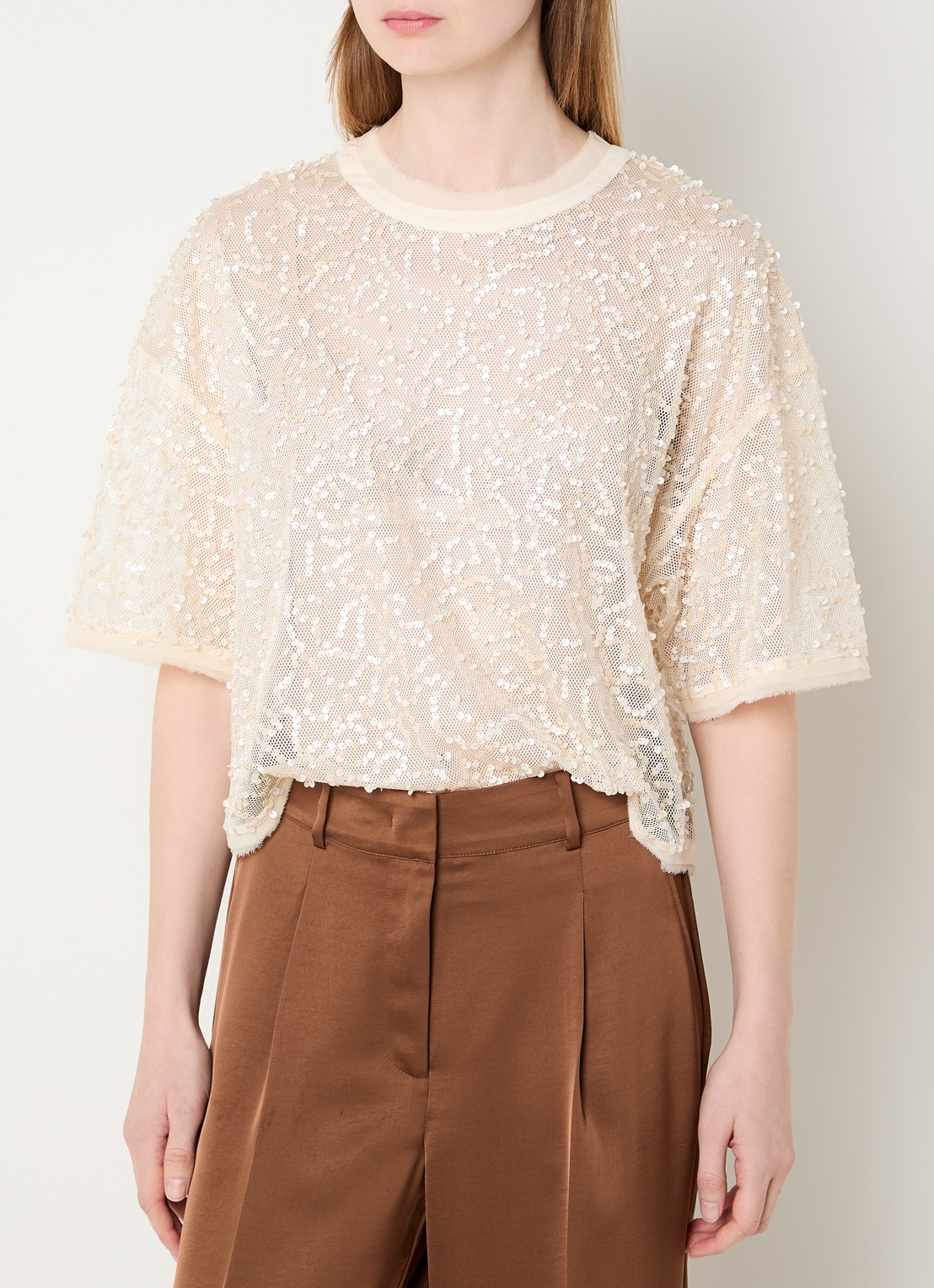Dante 6 Zaira top met pailletten - detail 4 gebroken wit