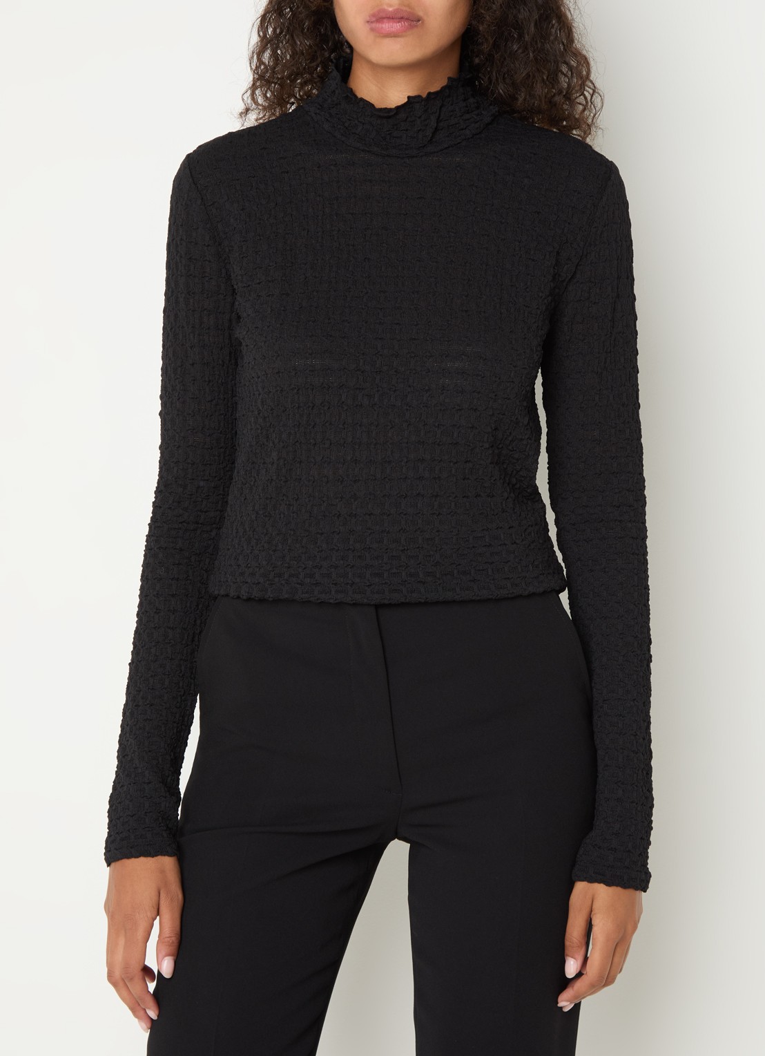 Dante 6 Zane longsleeve met structuur en opstaande kraag - detail 4 zwart